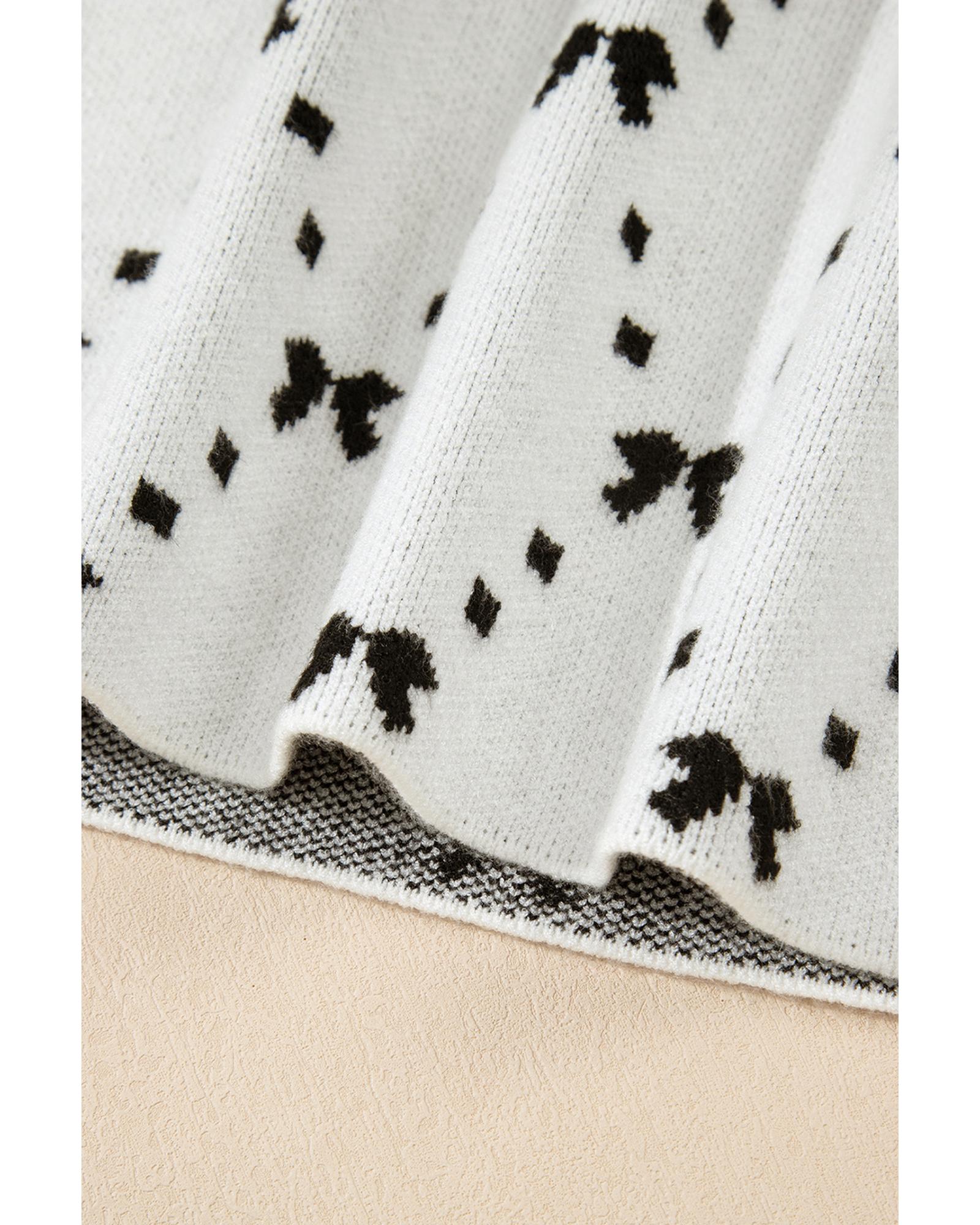 White Bow Pattern Buttoned Side Cropped Sweater Vest - S