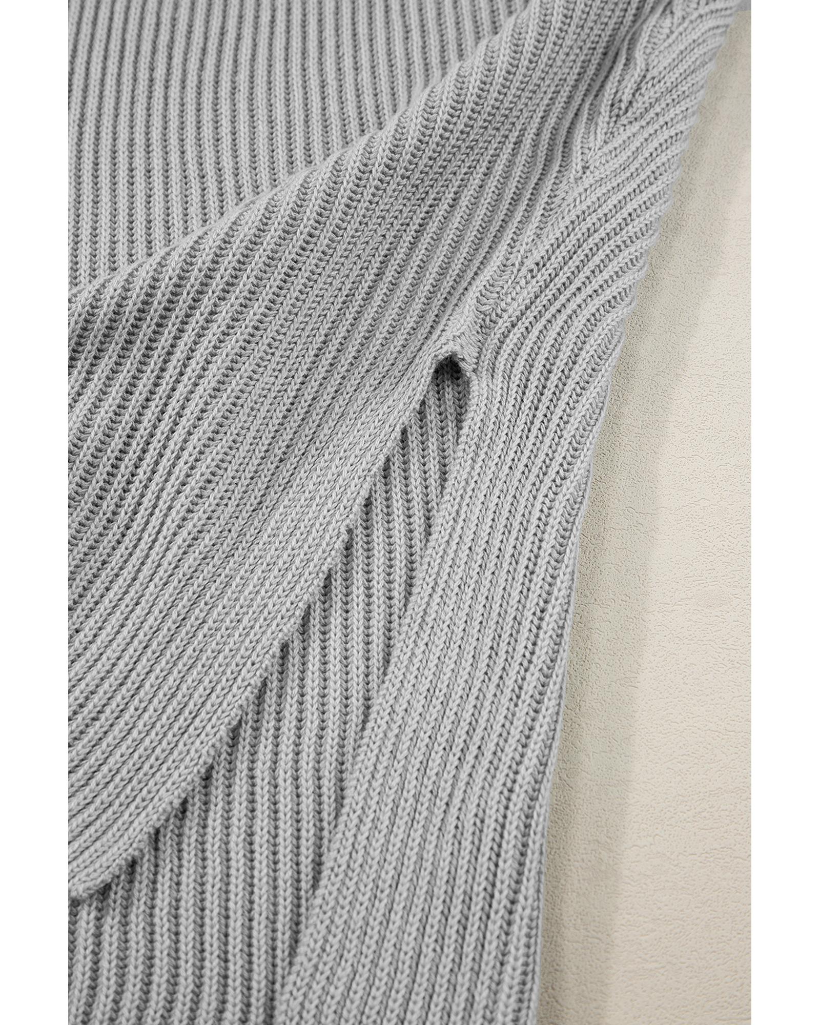 Gray Short Sleeve Side Slit Oversized Sweater - M