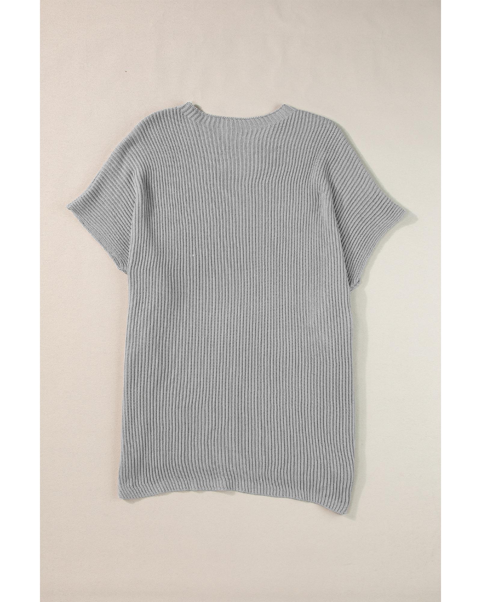 Gray Short Sleeve Side Slit Oversized Sweater - S