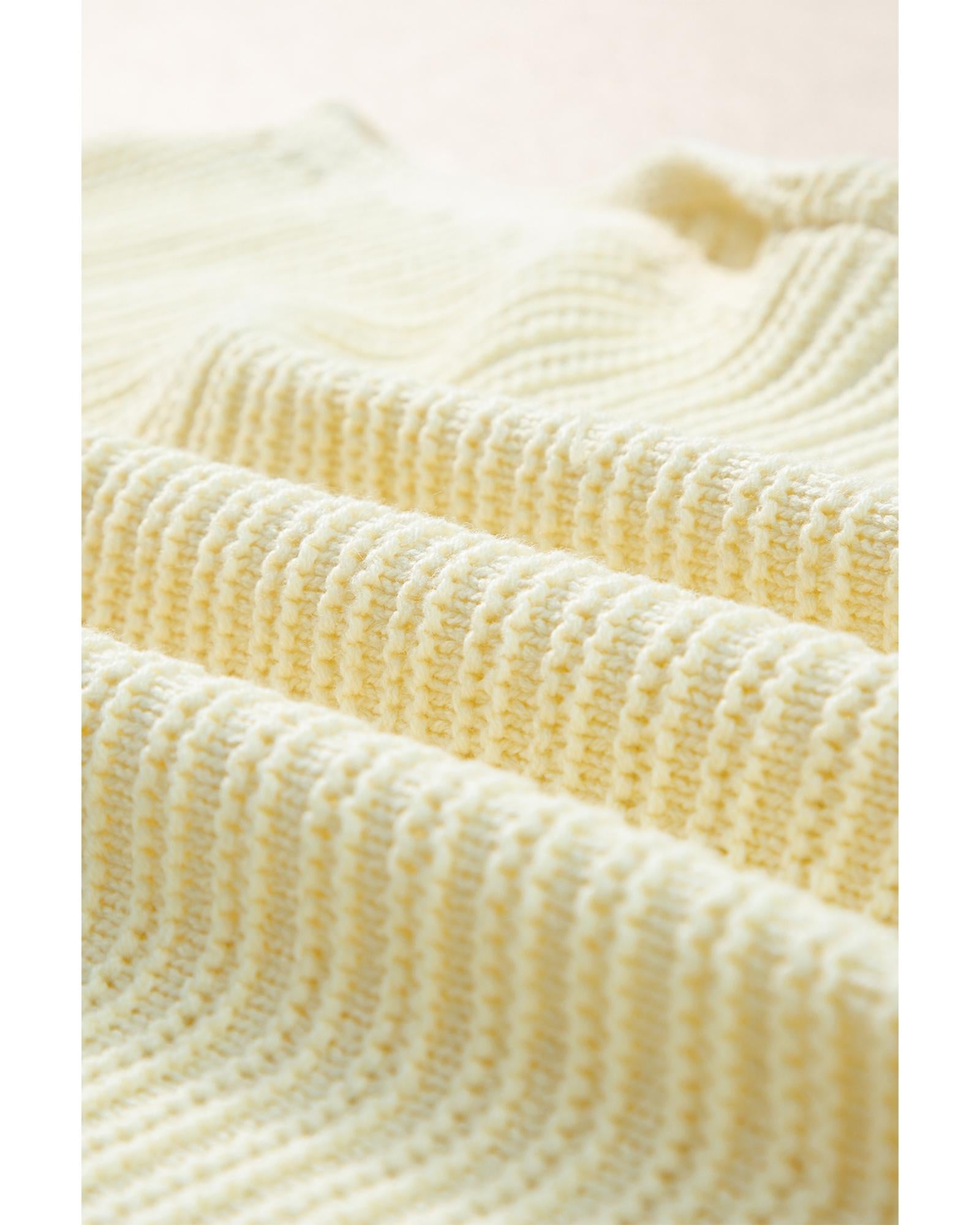 White Flower Crochet Round Neck Knitted Top - L
