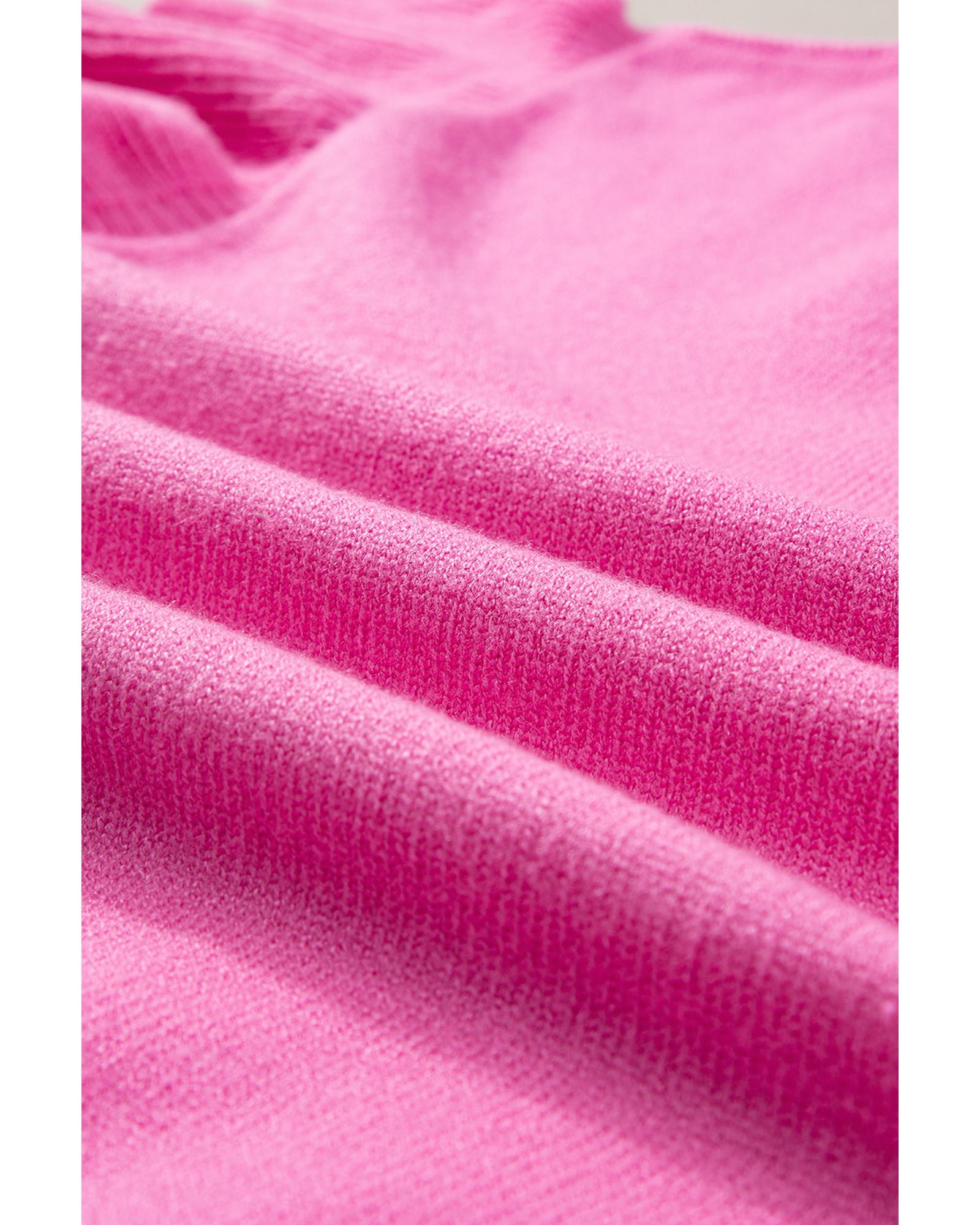 Bonbon Ribbed Mock Neck Ruffled Short Sleeve Sweater - L