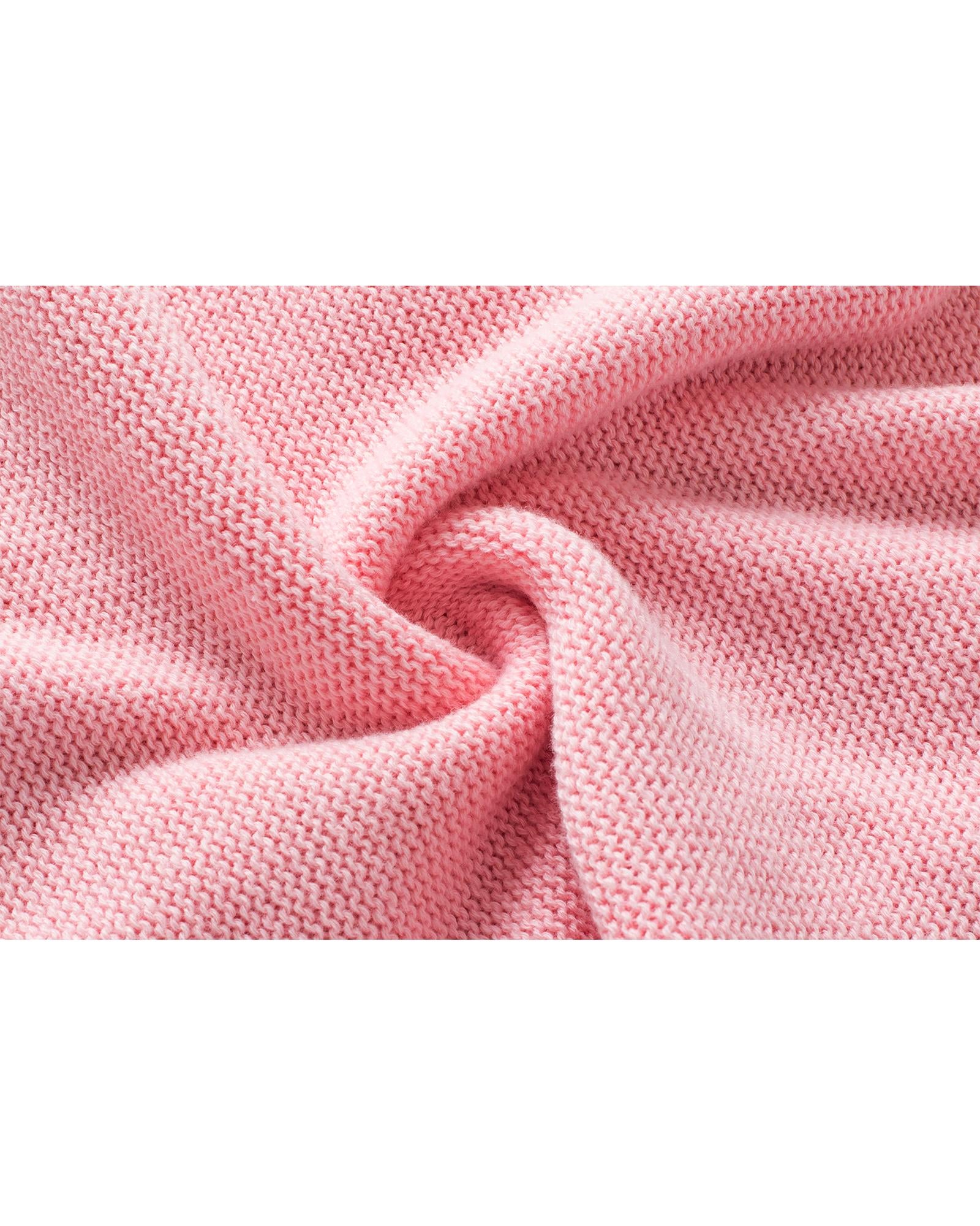 Pink Multi Crochet Flower Knit Short Sleeve Sweater Top - M