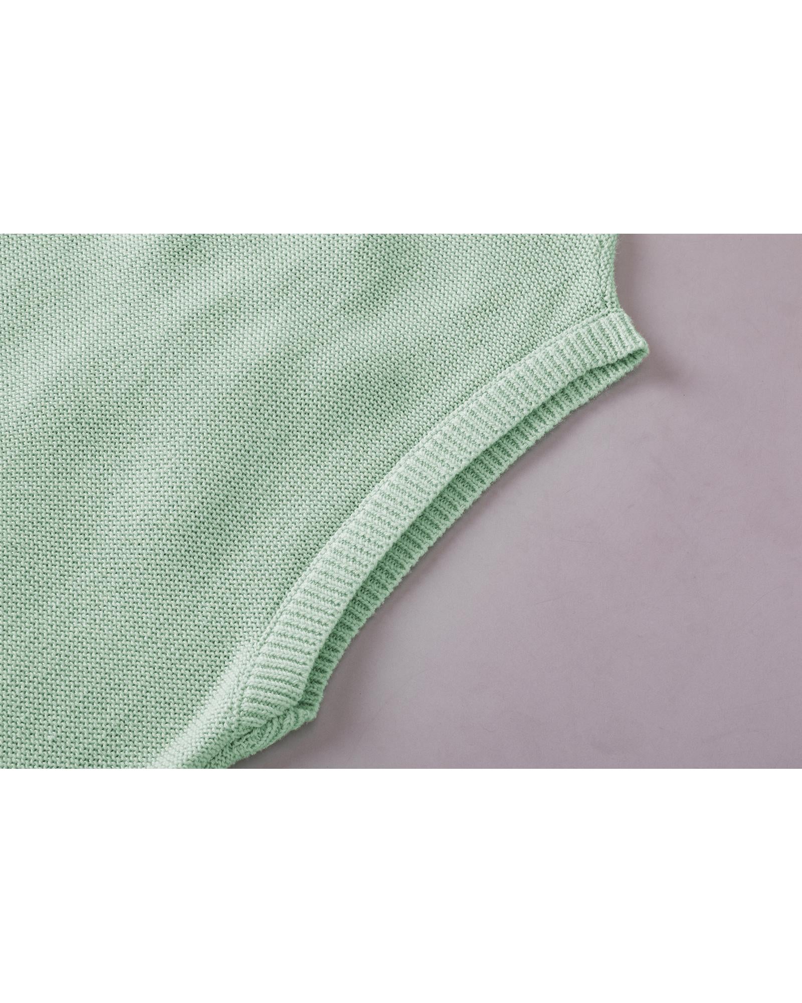 Moonlight Jade Multi Crochet Flower Knit Short Sleeve Sweater Top - XL