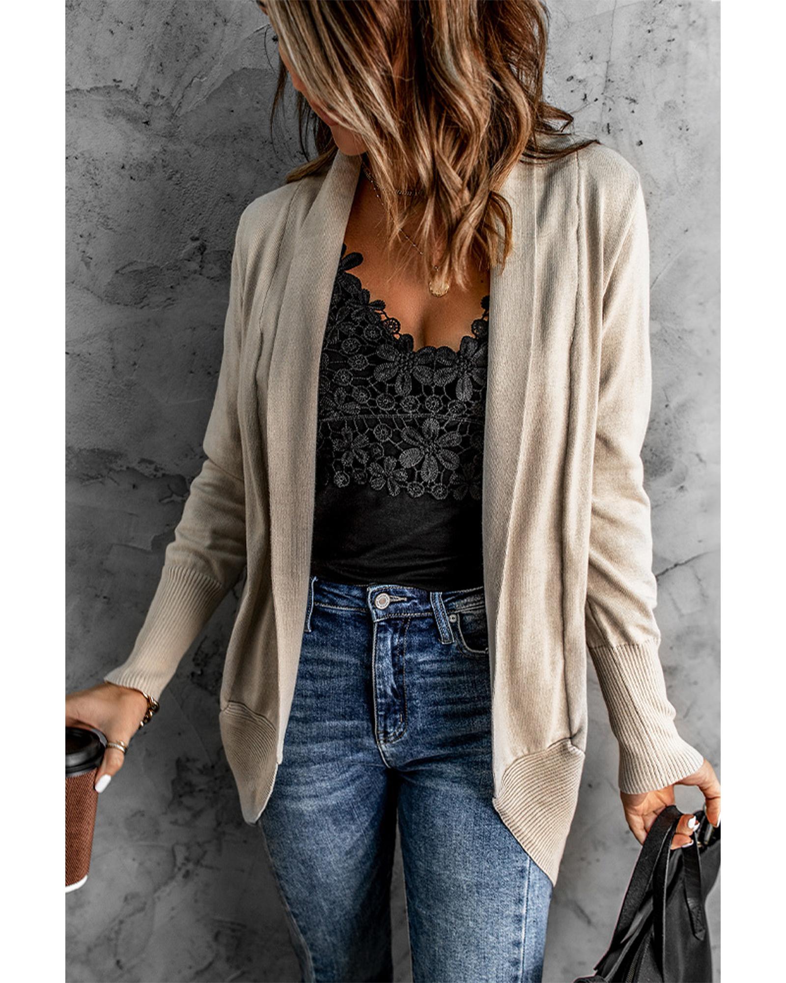Azura Exchange Khaki Super Soft Long Sleeve Open Cardigan - M