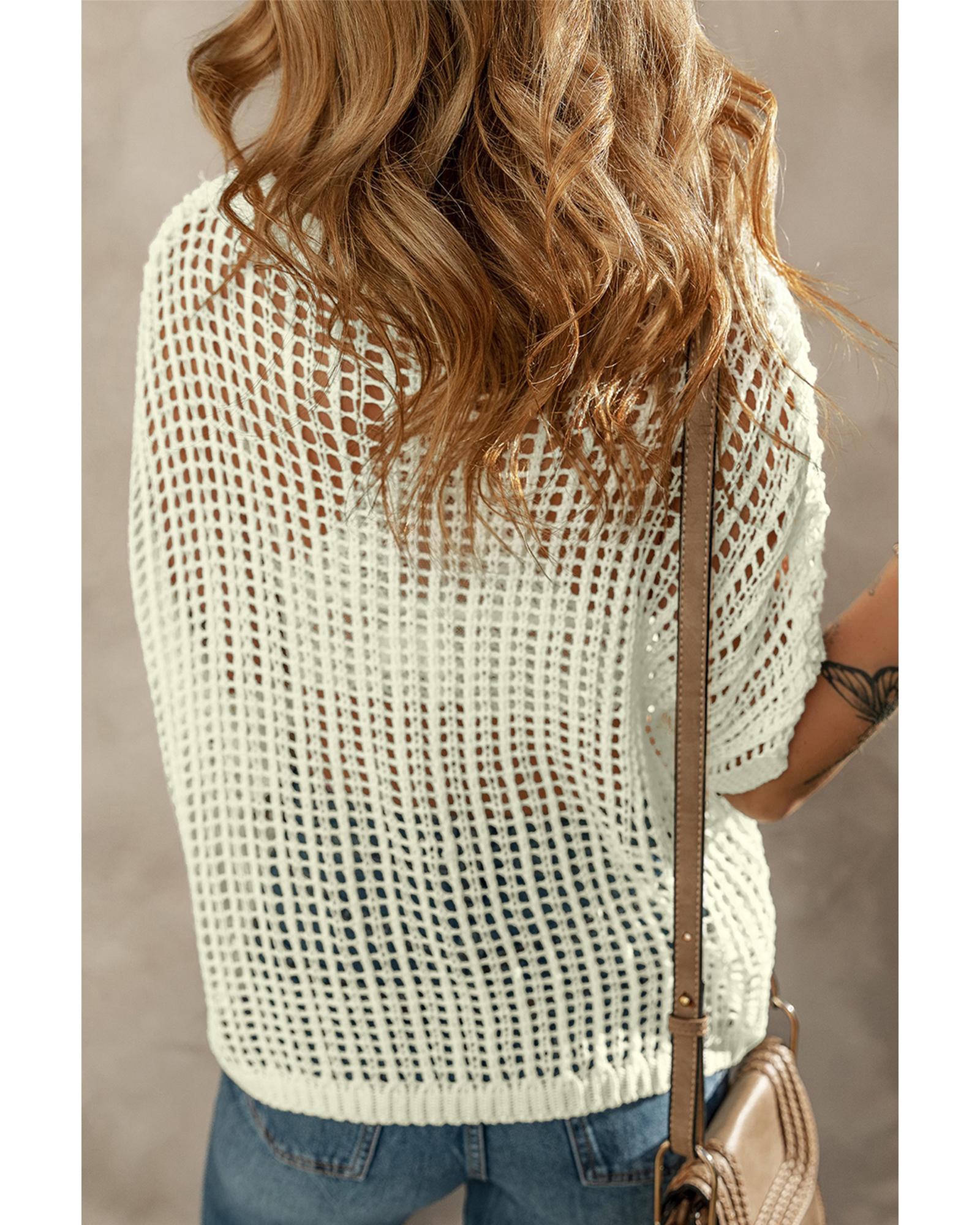 White Crochet Flower Hollow-out Sweater T Shirt - M