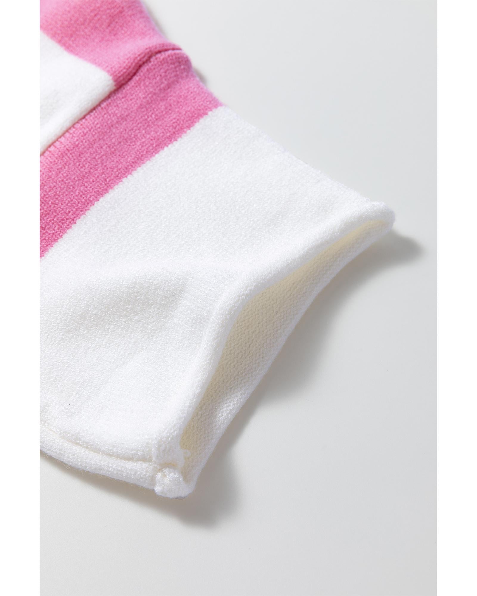 Pink Stripe Dropped Short Sleeve Lightweight Knitted Top - L