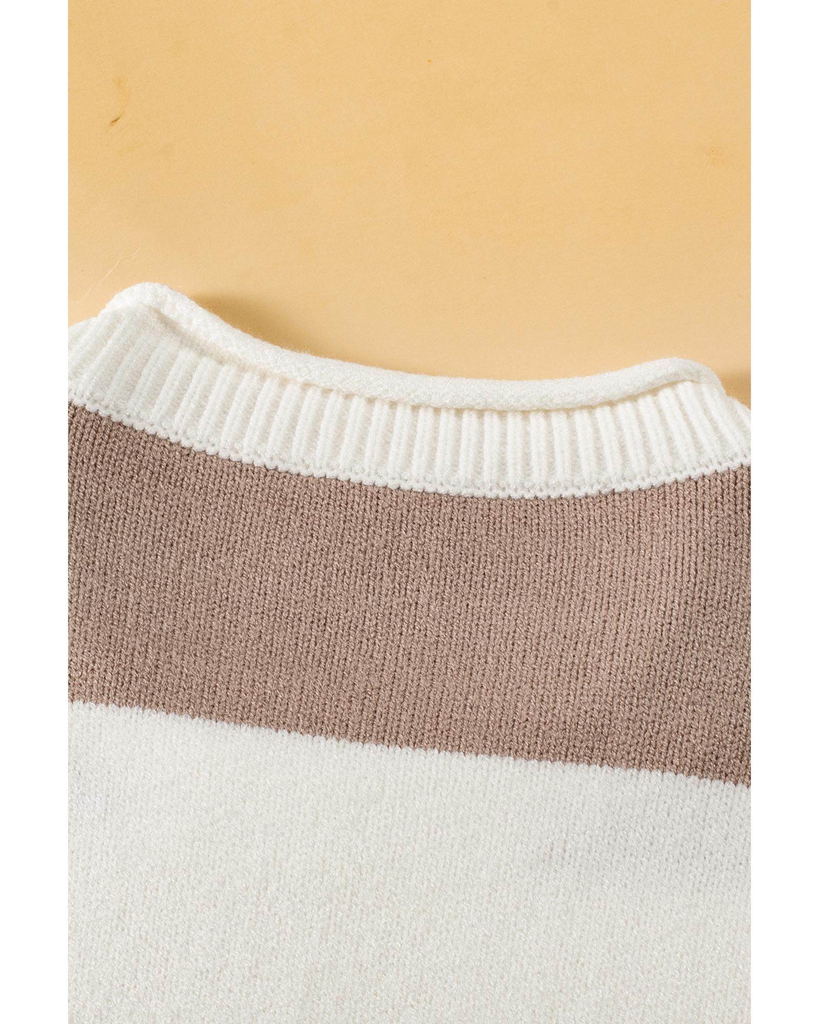 Khaki Stripe Dropped Short Sleeve Lightweight Knitted Top - L