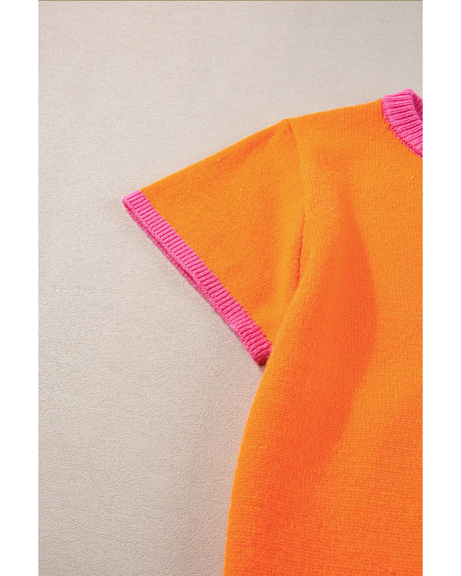 Flamingo 2-tone Color Block Knit Cap Sleeve Sweater Top - L