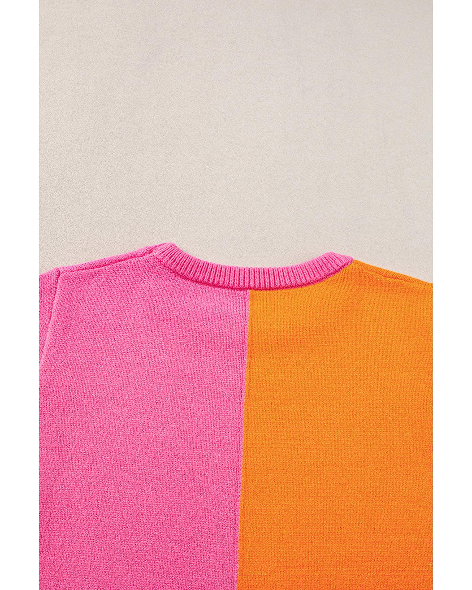 Flamingo 2-tone Color Block Knit Cap Sleeve Sweater Top - XL