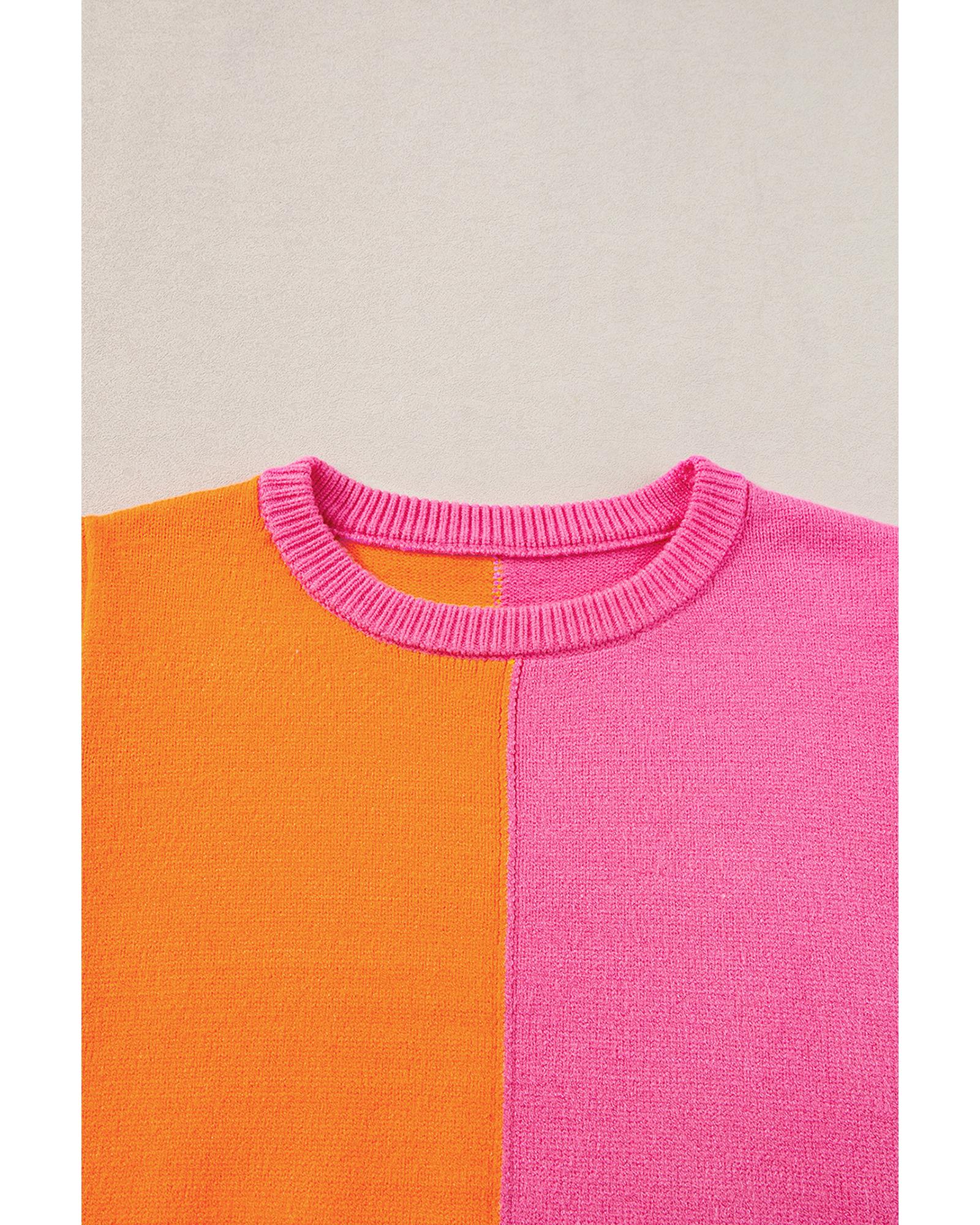 Flamingo 2-tone Color Block Knit Cap Sleeve Sweater Top - XL