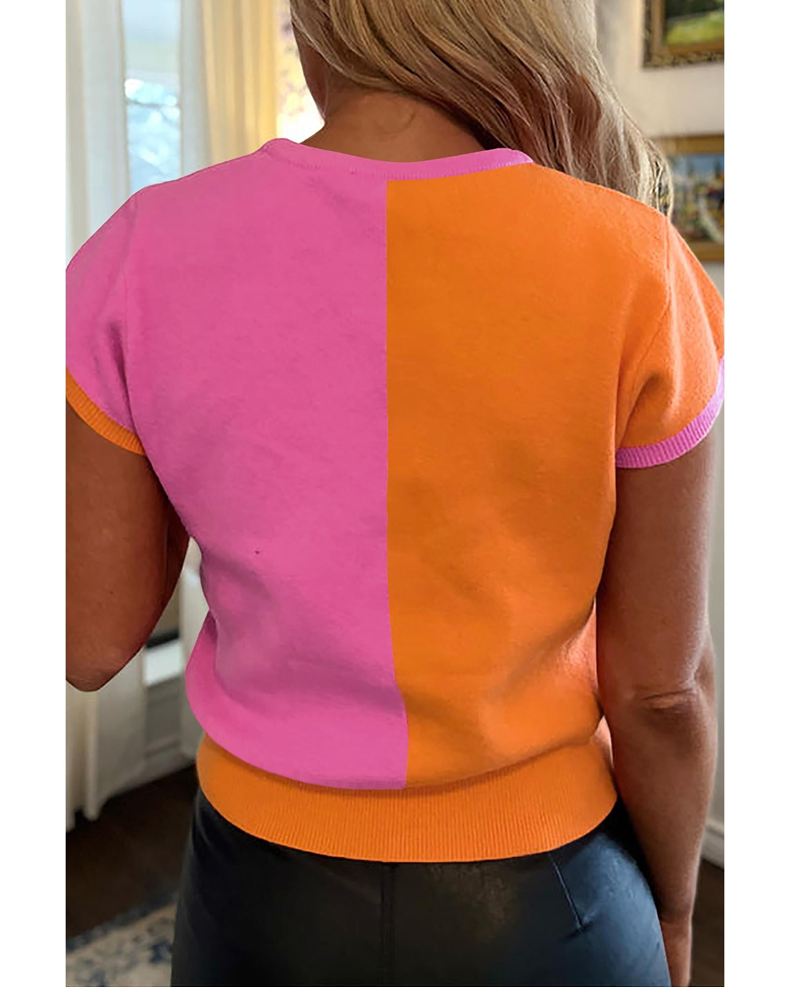 Flamingo 2-tone Color Block Knit Cap Sleeve Sweater Top - XL