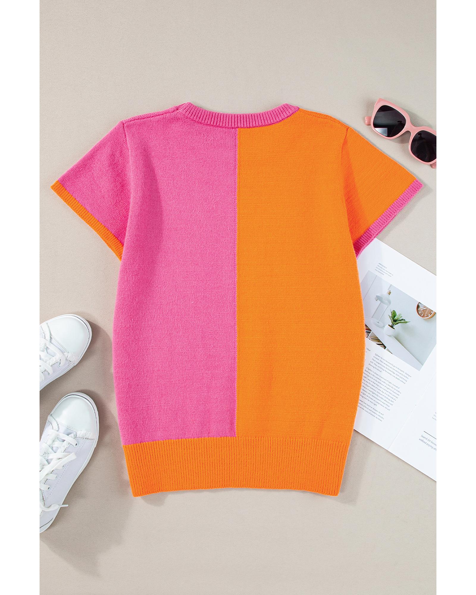 Flamingo 2-tone Color Block Knit Cap Sleeve Sweater Top - XL