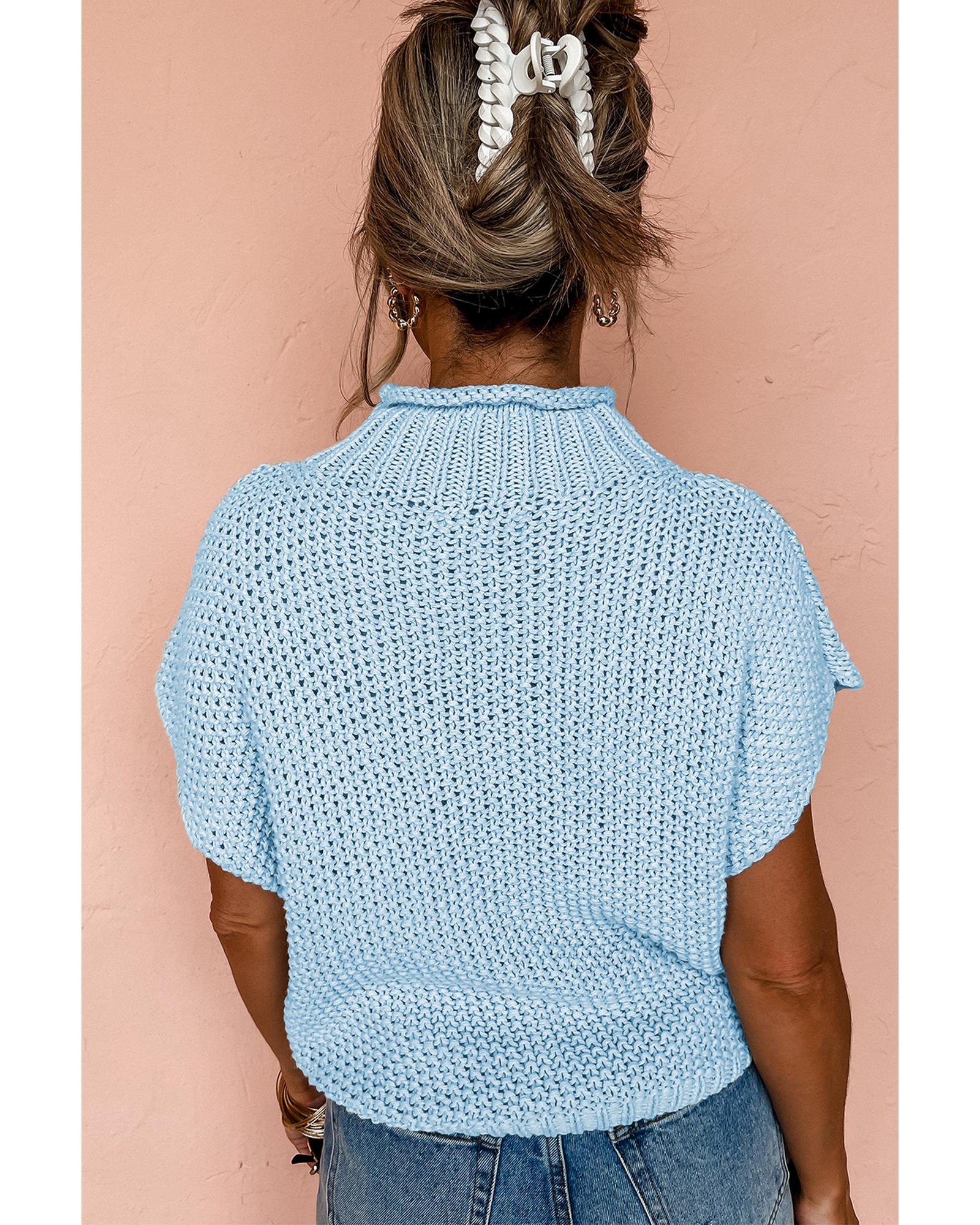 Iceland Blue High Neck Bat Short Sleeve Sweater - L