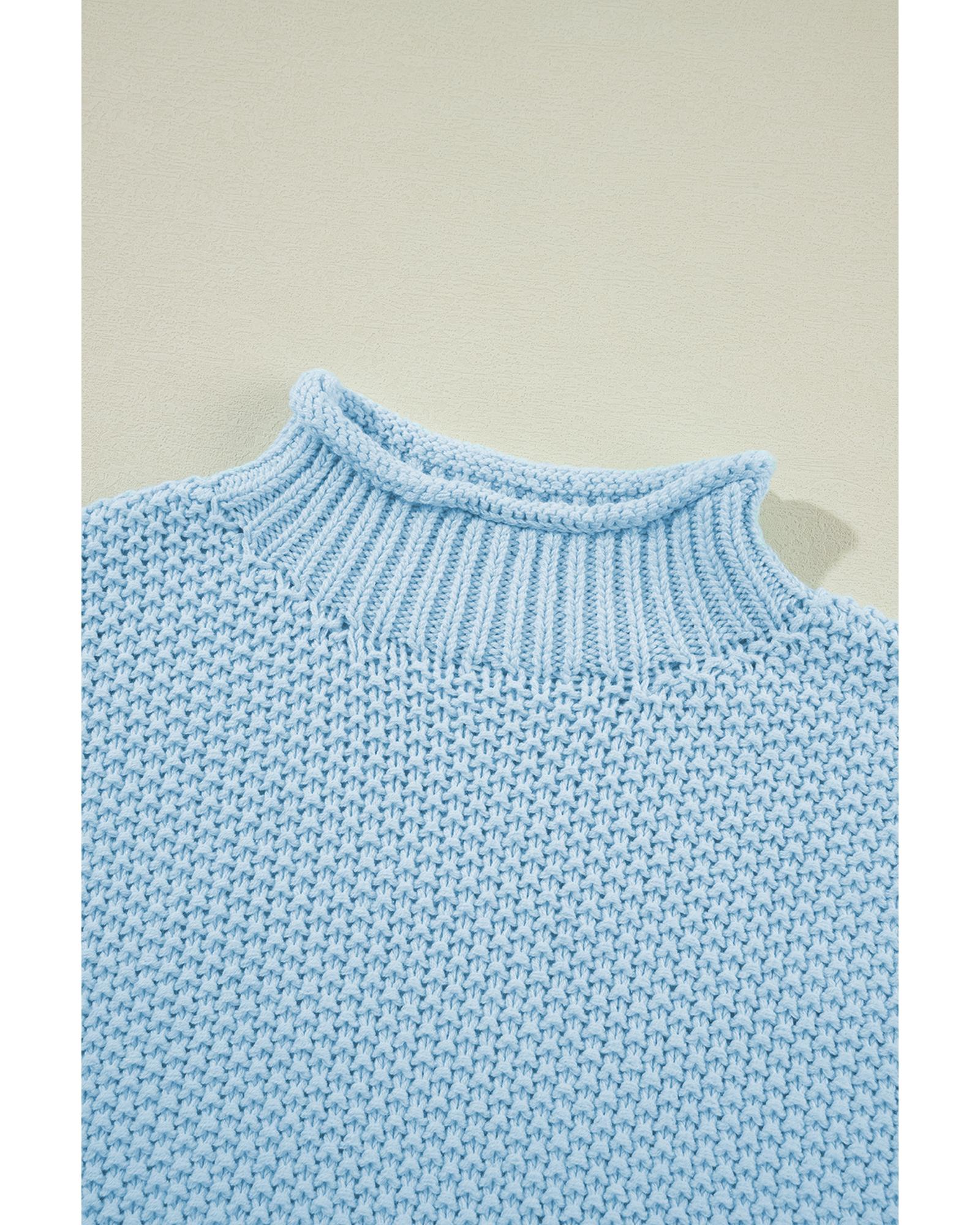 Iceland Blue High Neck Bat Short Sleeve Sweater - XL