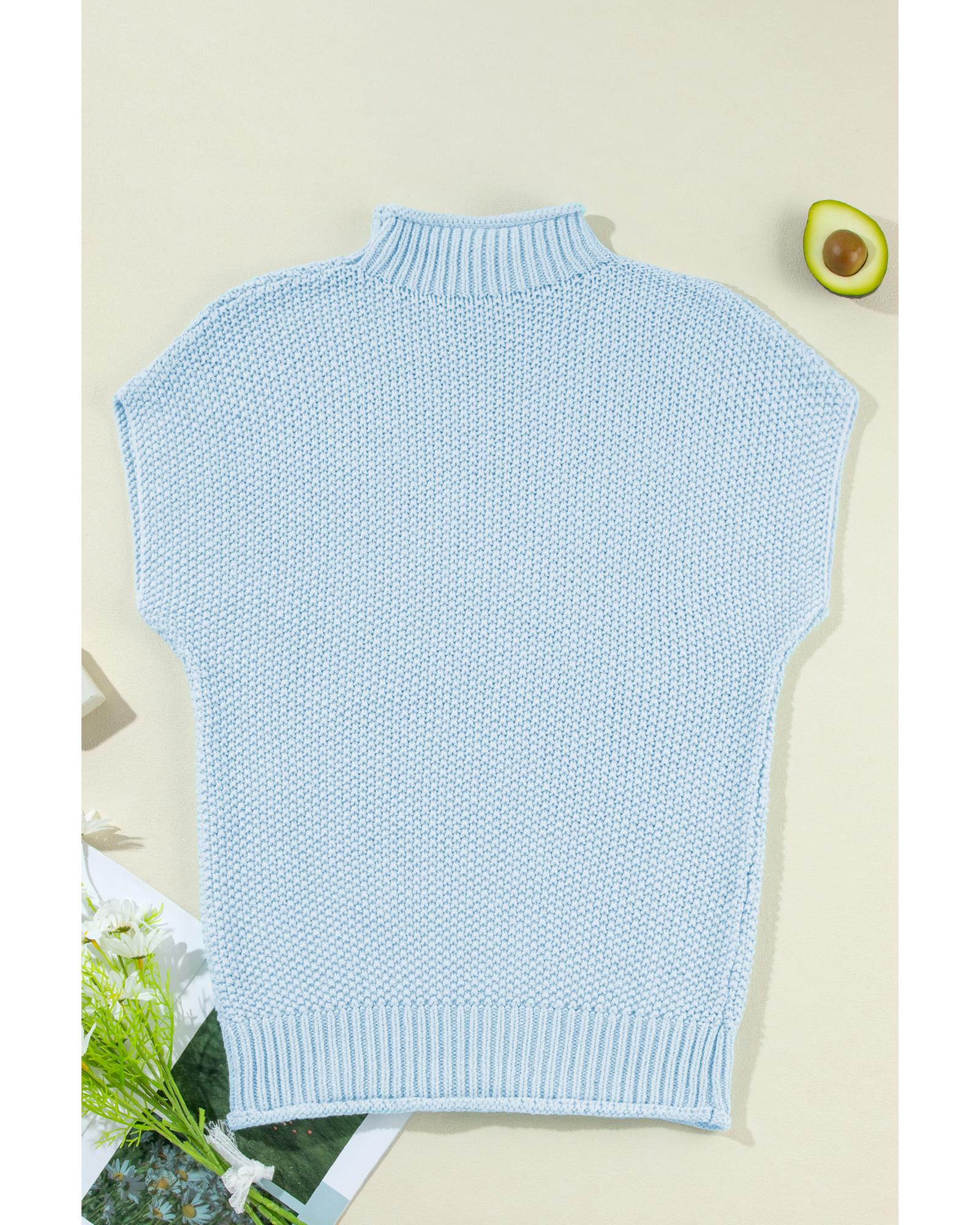 Iceland Blue High Neck Bat Short Sleeve Sweater - XL