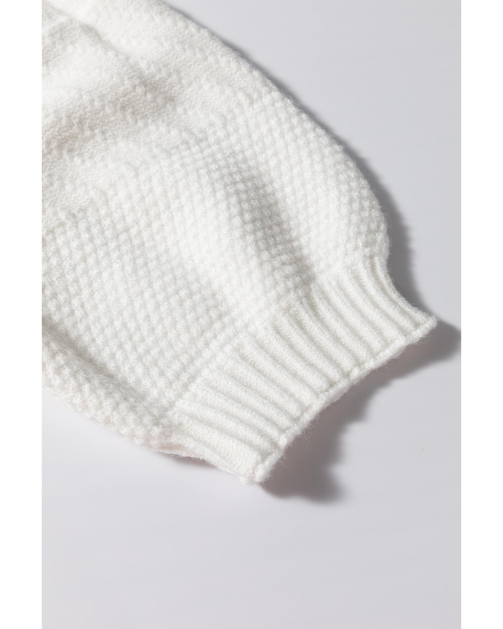 White Multicolor Stitch Detail Cable Knit Short Sleeve Sweater - S