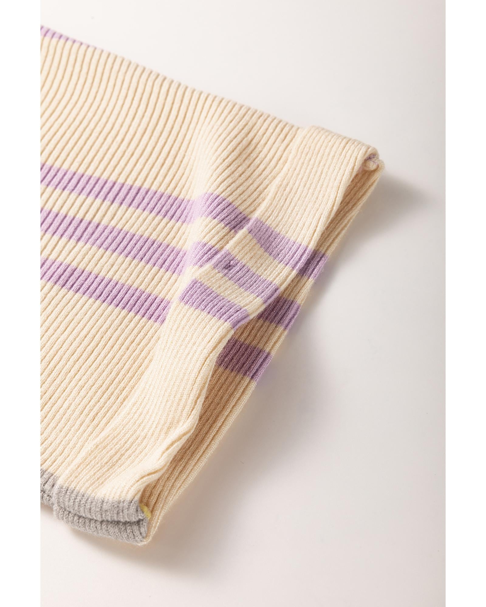 Purple Stripe Borderline Rib Knit Cuffed Dolman Sleeve Sweater - S