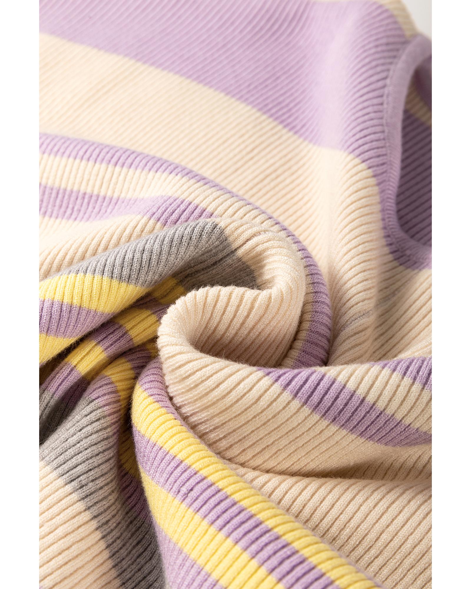 Purple Stripe Borderline Rib Knit Cuffed Dolman Sleeve Sweater - S