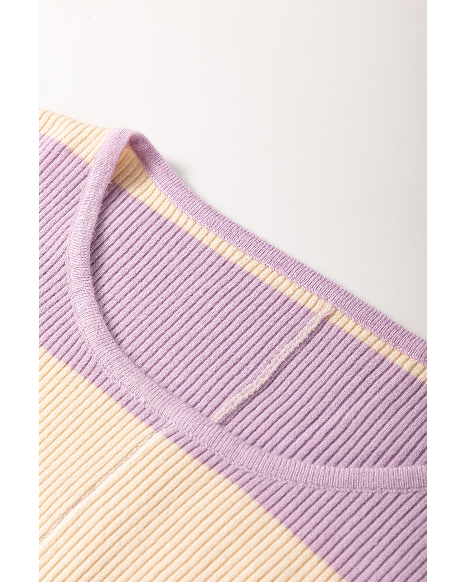 Purple Stripe Borderline Rib Knit Cuffed Dolman Sleeve Sweater - XL