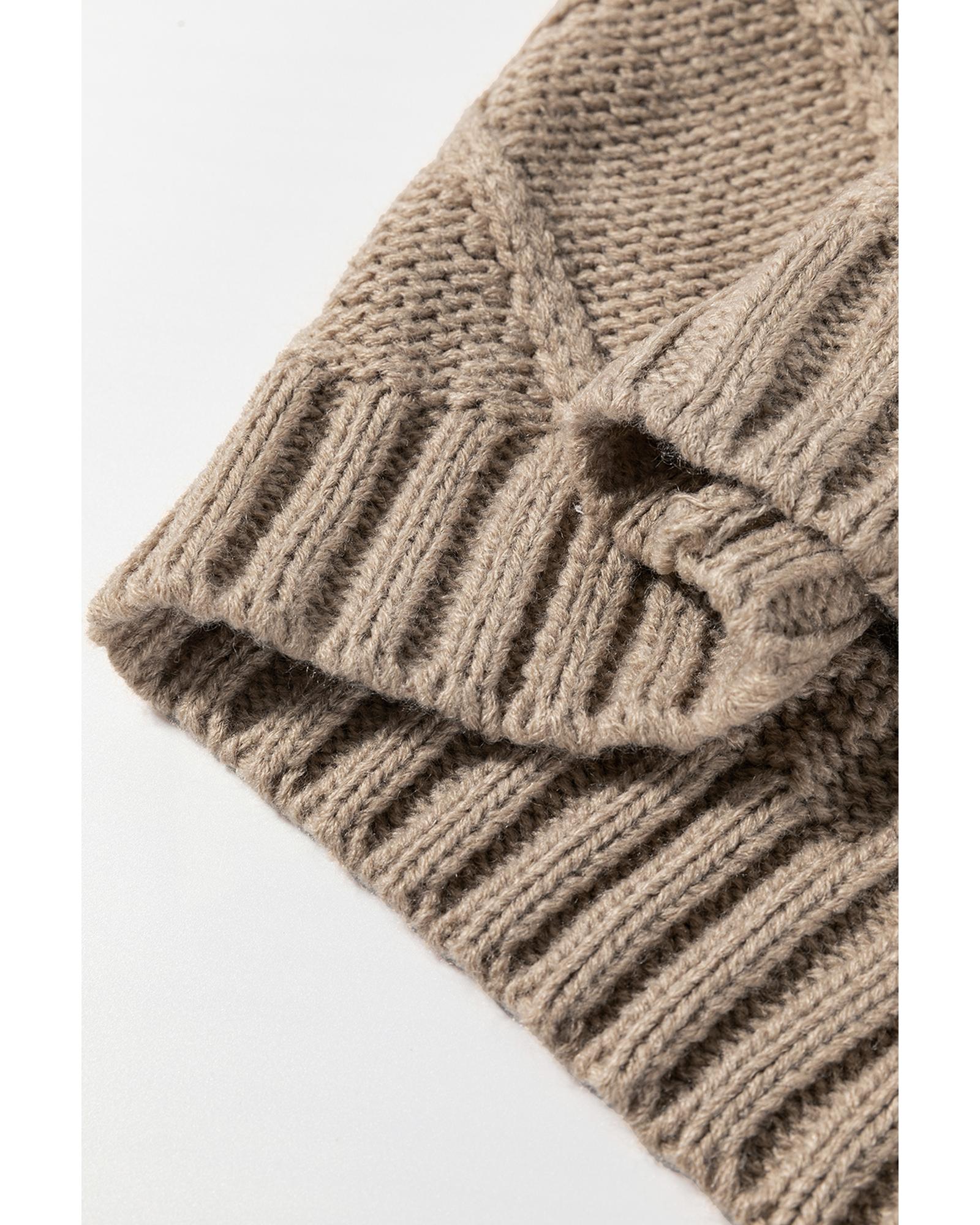 Simply Taupe Cable Knit Colorblock Satin Bowknot Short Sleeve Sweater - S