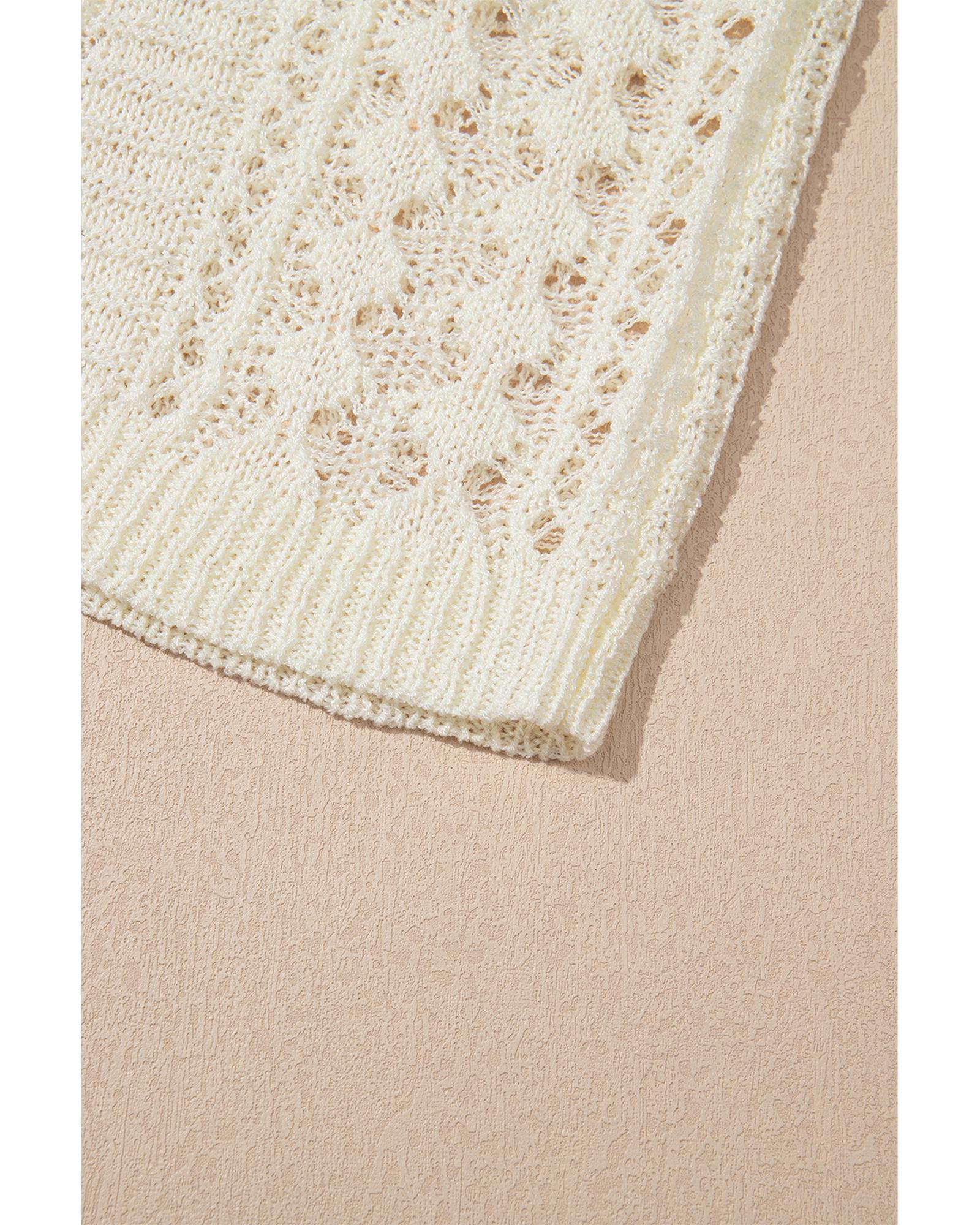 Azura Exchange White Hollow Out Knit Bracelet Sleeve Drop Shoulder Sweater - S