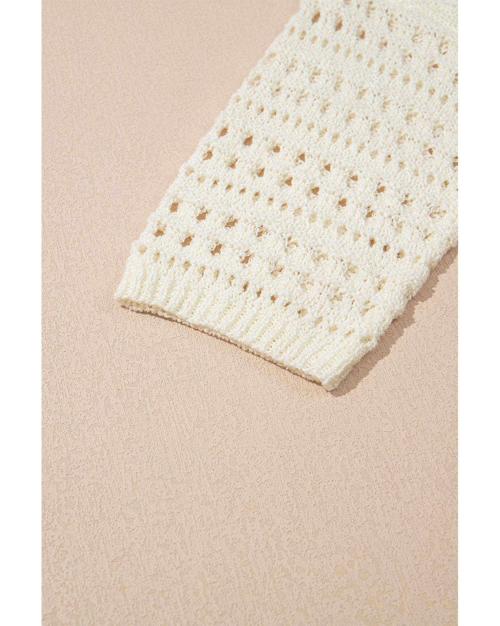 Azura Exchange White Hollow Out Knit Bracelet Sleeve Drop Shoulder Sweater - S