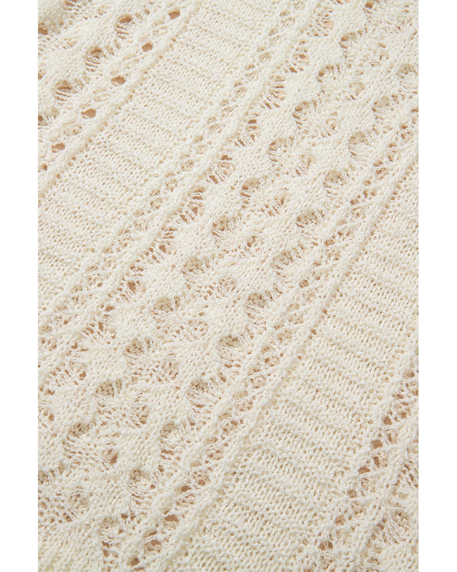 Azura Exchange White Hollow Out Knit Bracelet Sleeve Drop Shoulder Sweater - S