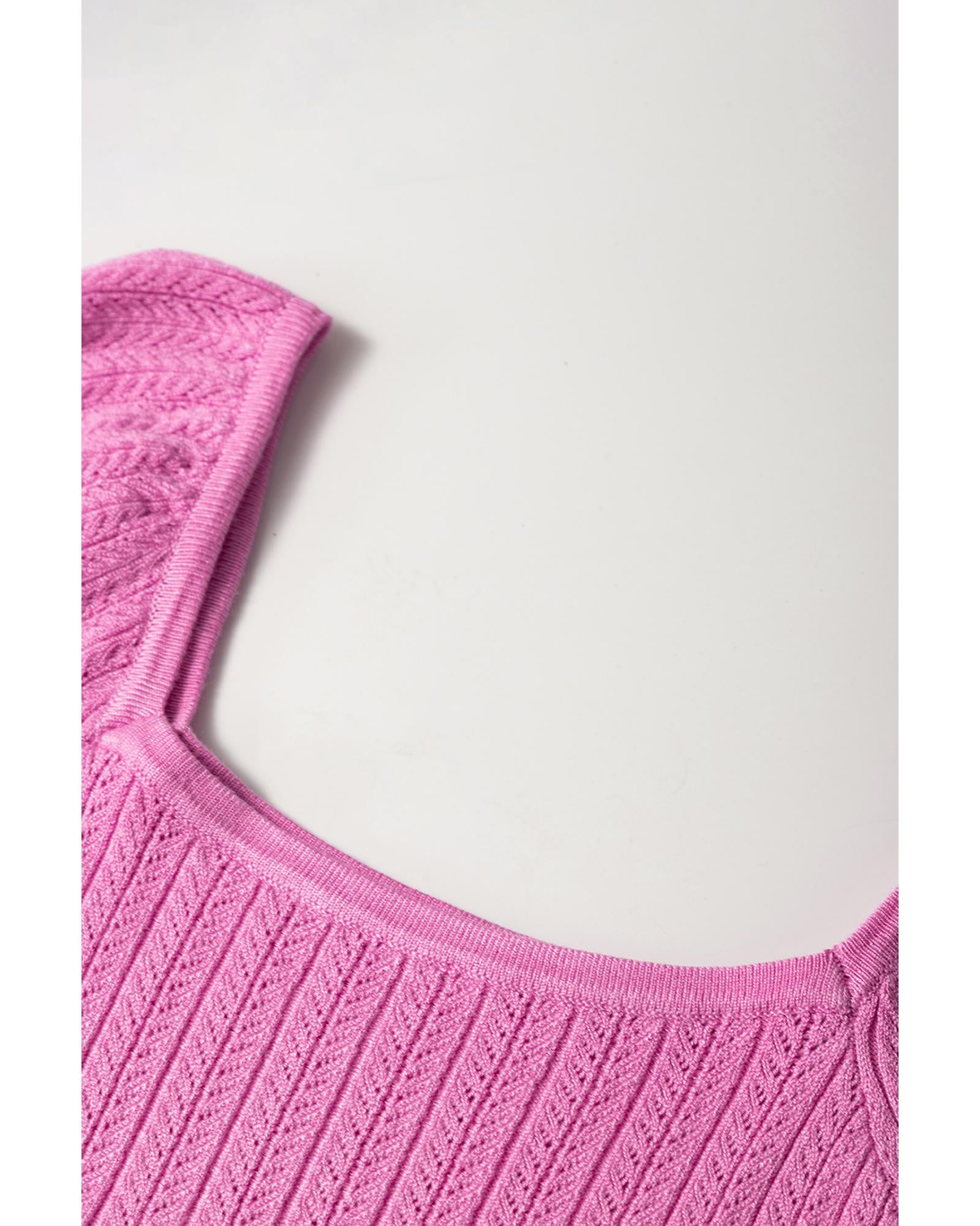 Phalaenopsis Textured Square Neck Half Sleeve Knitted Top - M