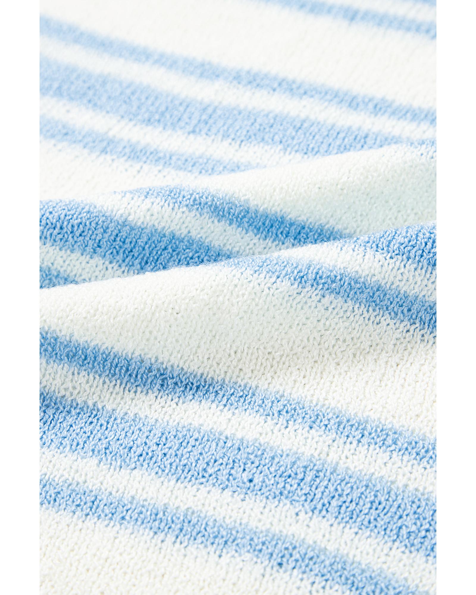 Sky Blue Stripe Boxy Fit Wide Sleeve Sweater T Shirt - L