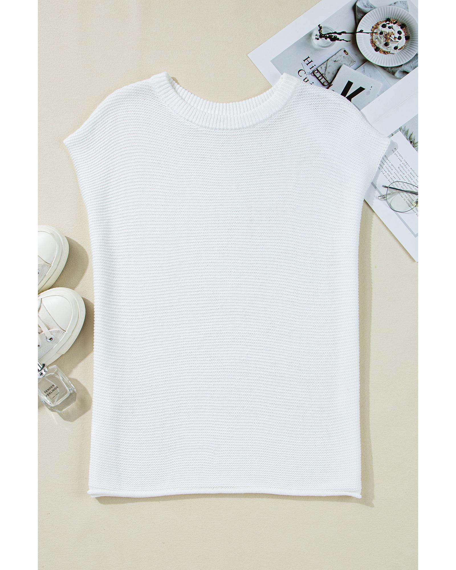 Jet Stream Solid Color Sweater Tee with Side Slits - M