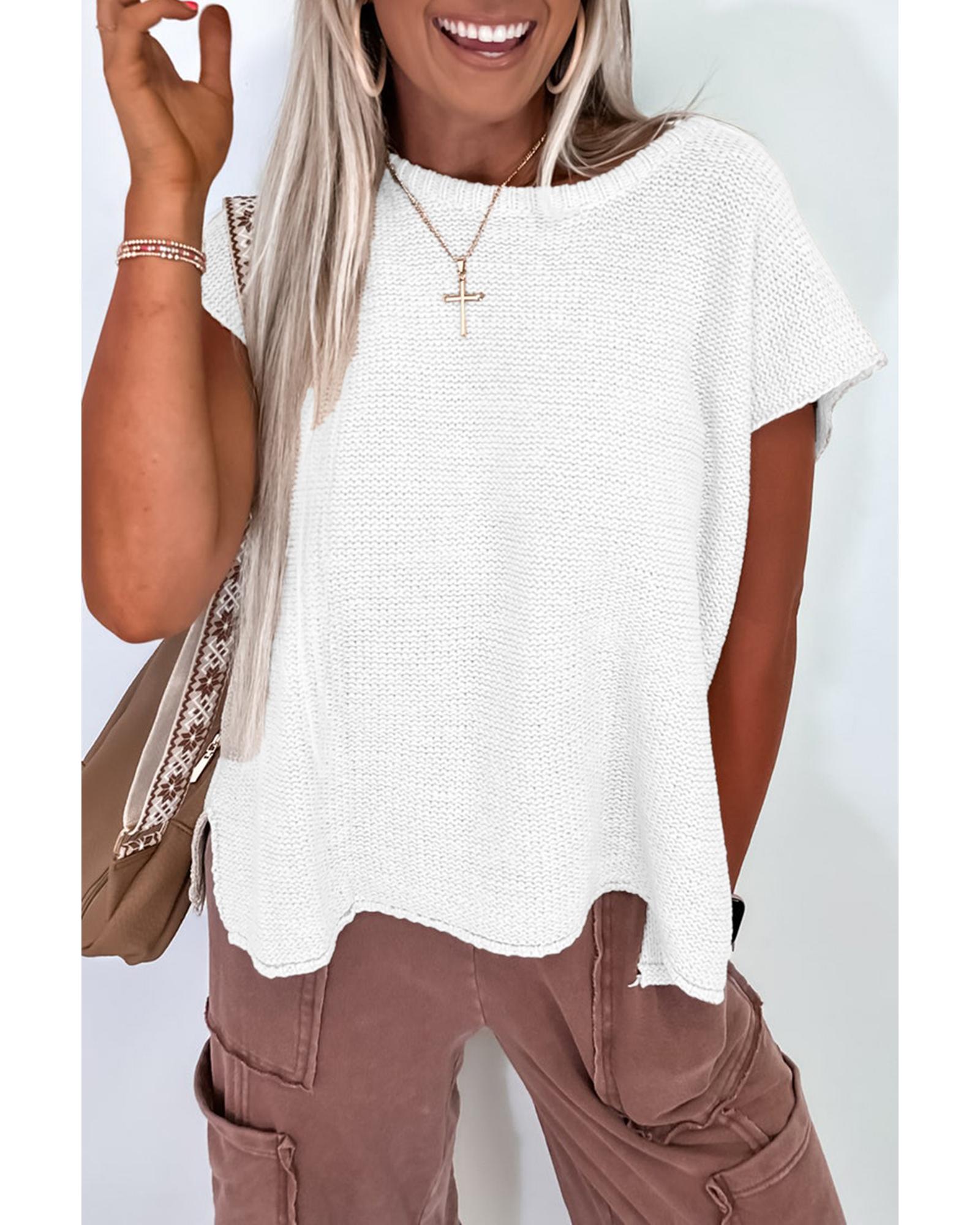 Jet Stream Solid Color Sweater Tee with Side Slits - XL