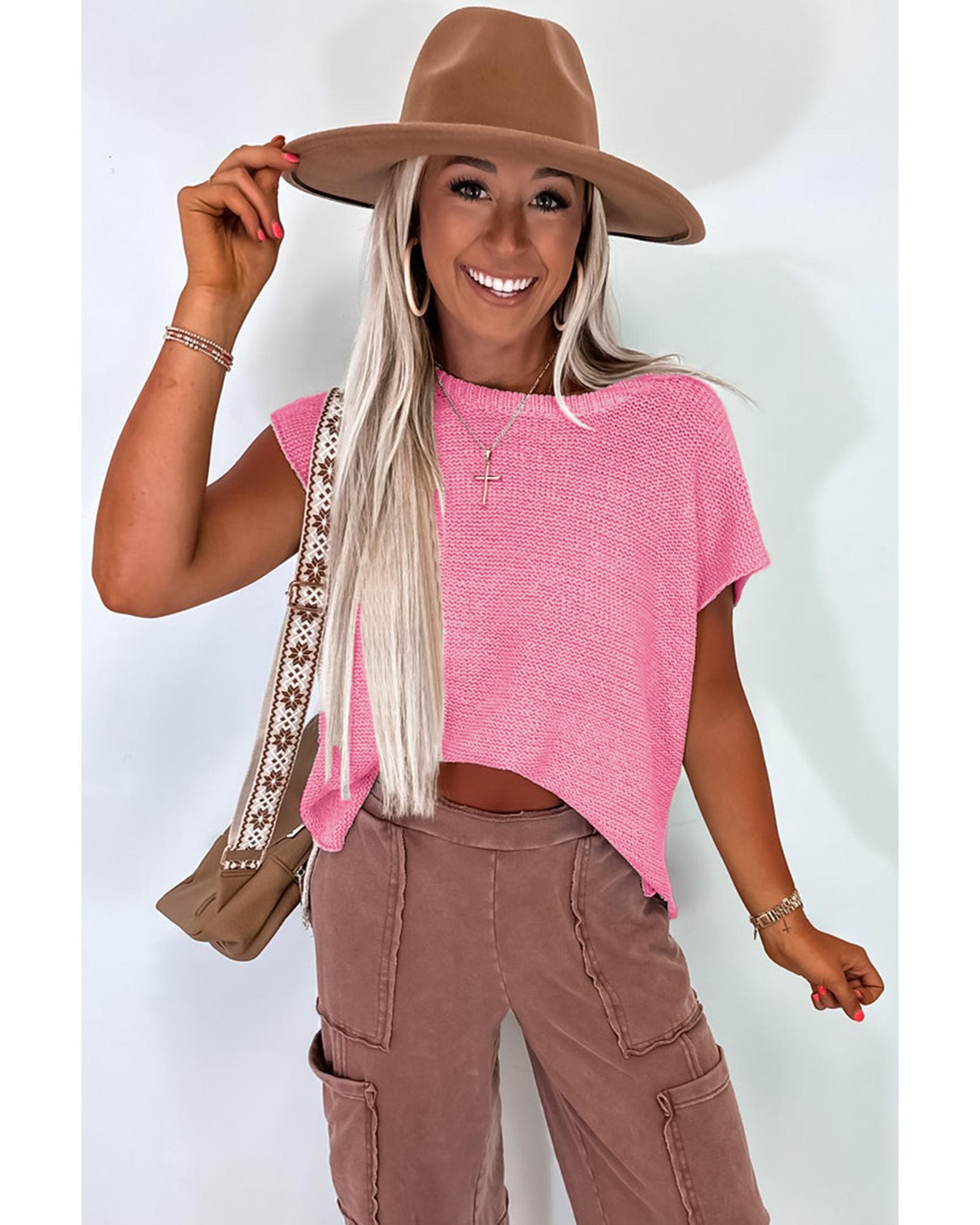 Sachet Pink Solid Color Sweater Tee with Side Slits - S
