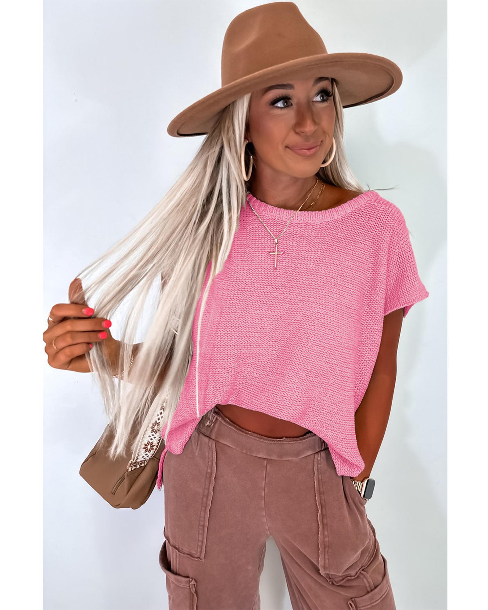 Sachet Pink Solid Color Sweater Tee with Side Slits - S