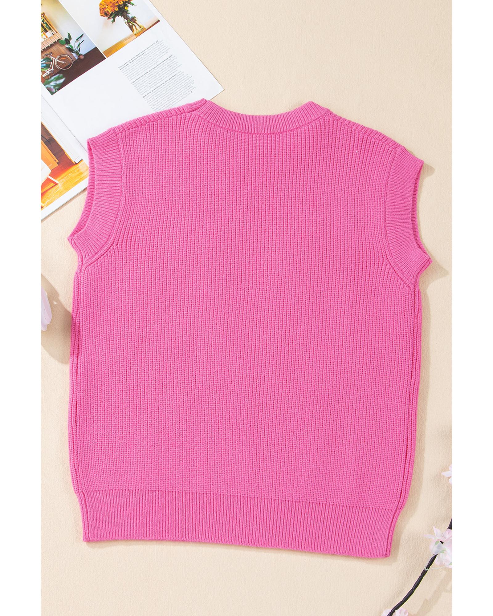 Bright Pink Western Horse Embroidered Round Neck Sweater Tee - S