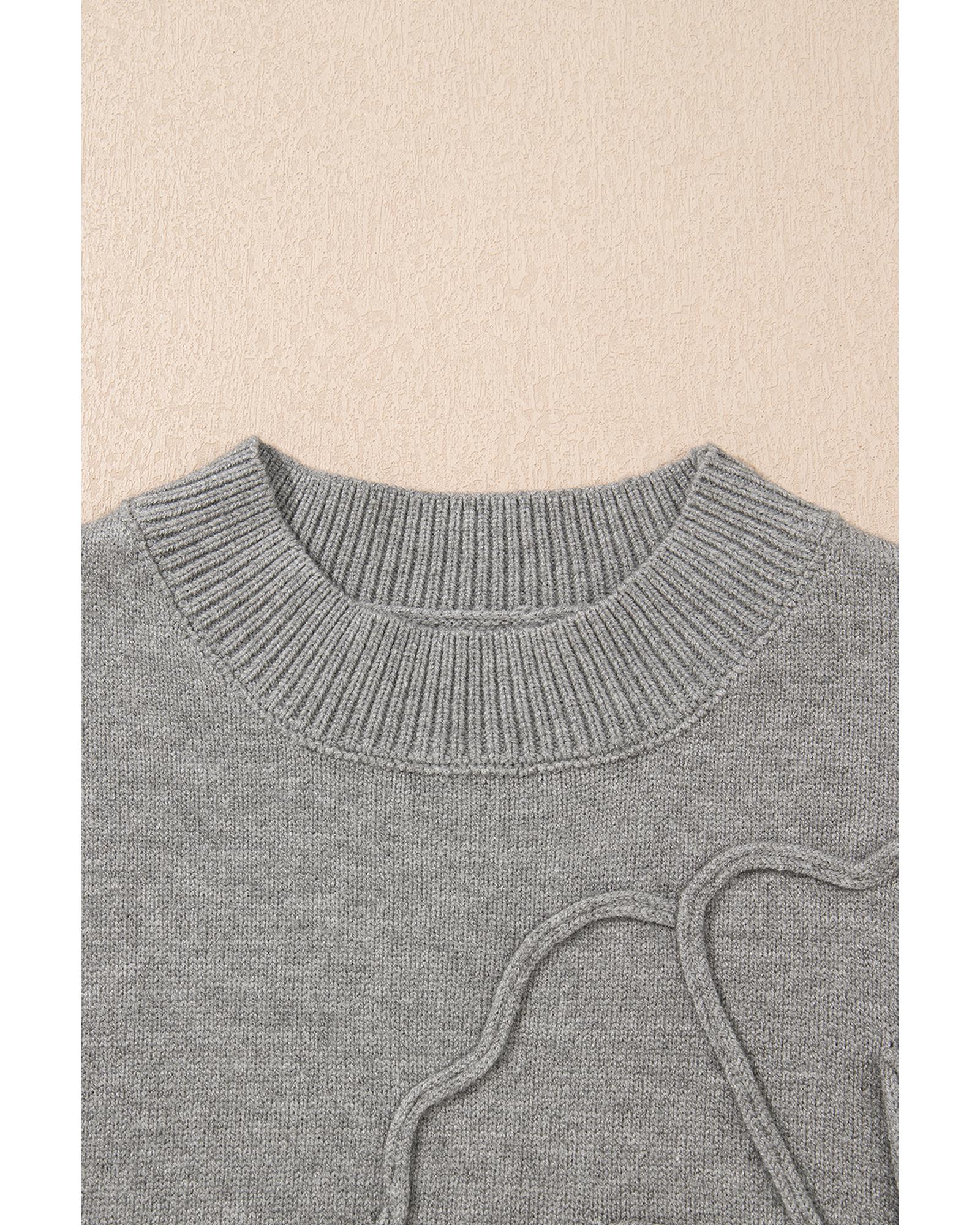 High Flower Pattern Ribbed Trim Short Sleeve Boxy Sweater - XL