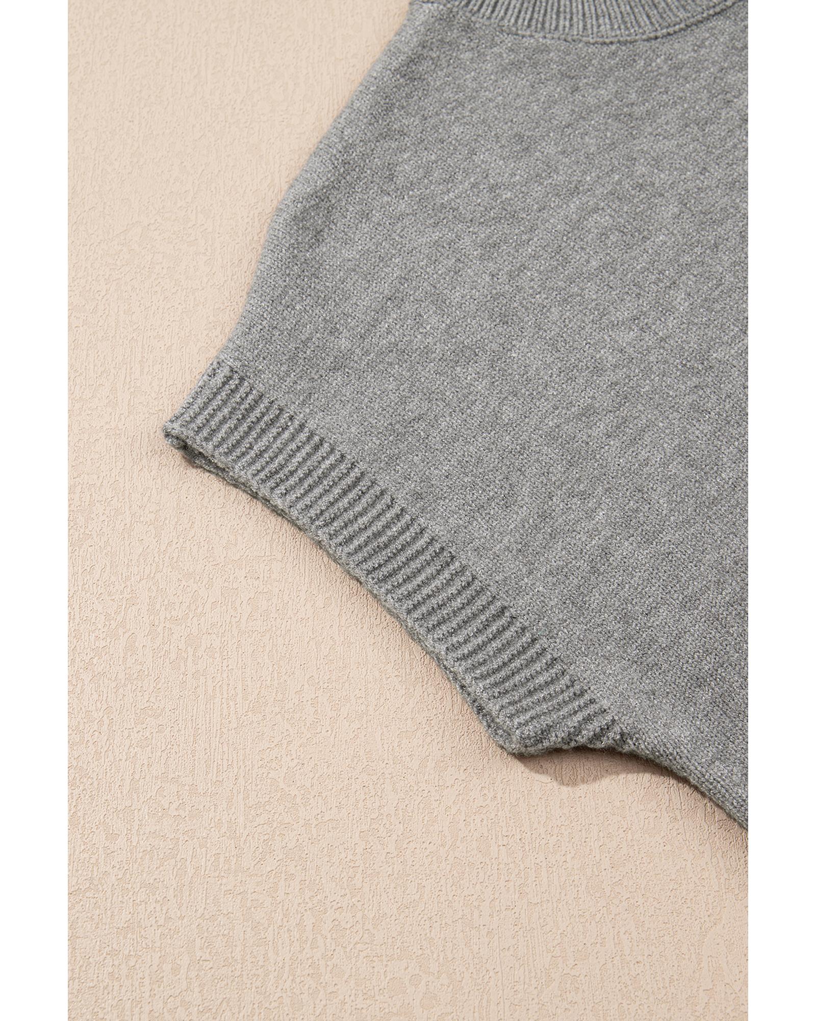High Flower Pattern Ribbed Trim Short Sleeve Boxy Sweater - XL