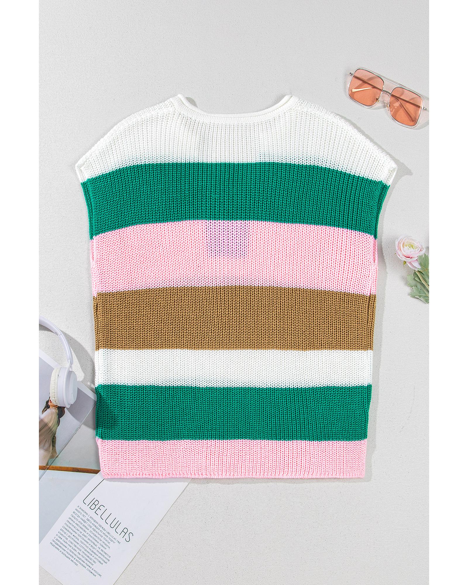 Multicolour Color Block Notch V Neck Sweater T Shirt - M