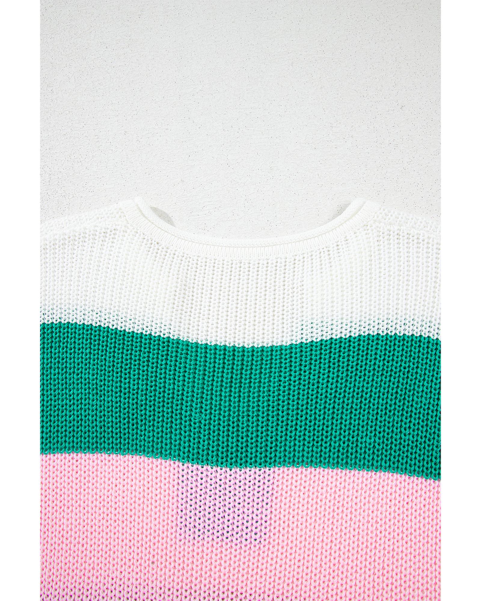 Multicolour Color Block Notch V Neck Sweater T Shirt - XL
