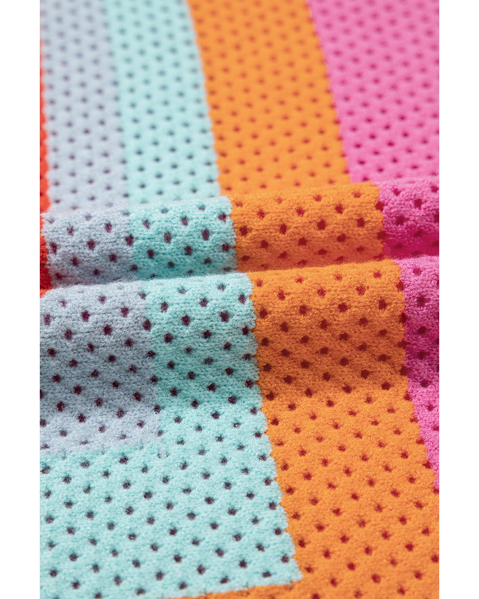 Orange Color Block Eyelet Casual Sweater T Shirt - M