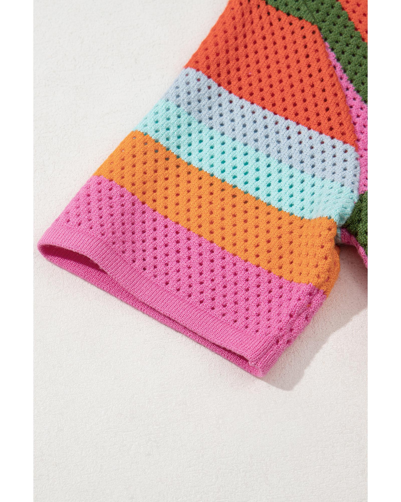 Orange Color Block Eyelet Casual Sweater T Shirt - XL