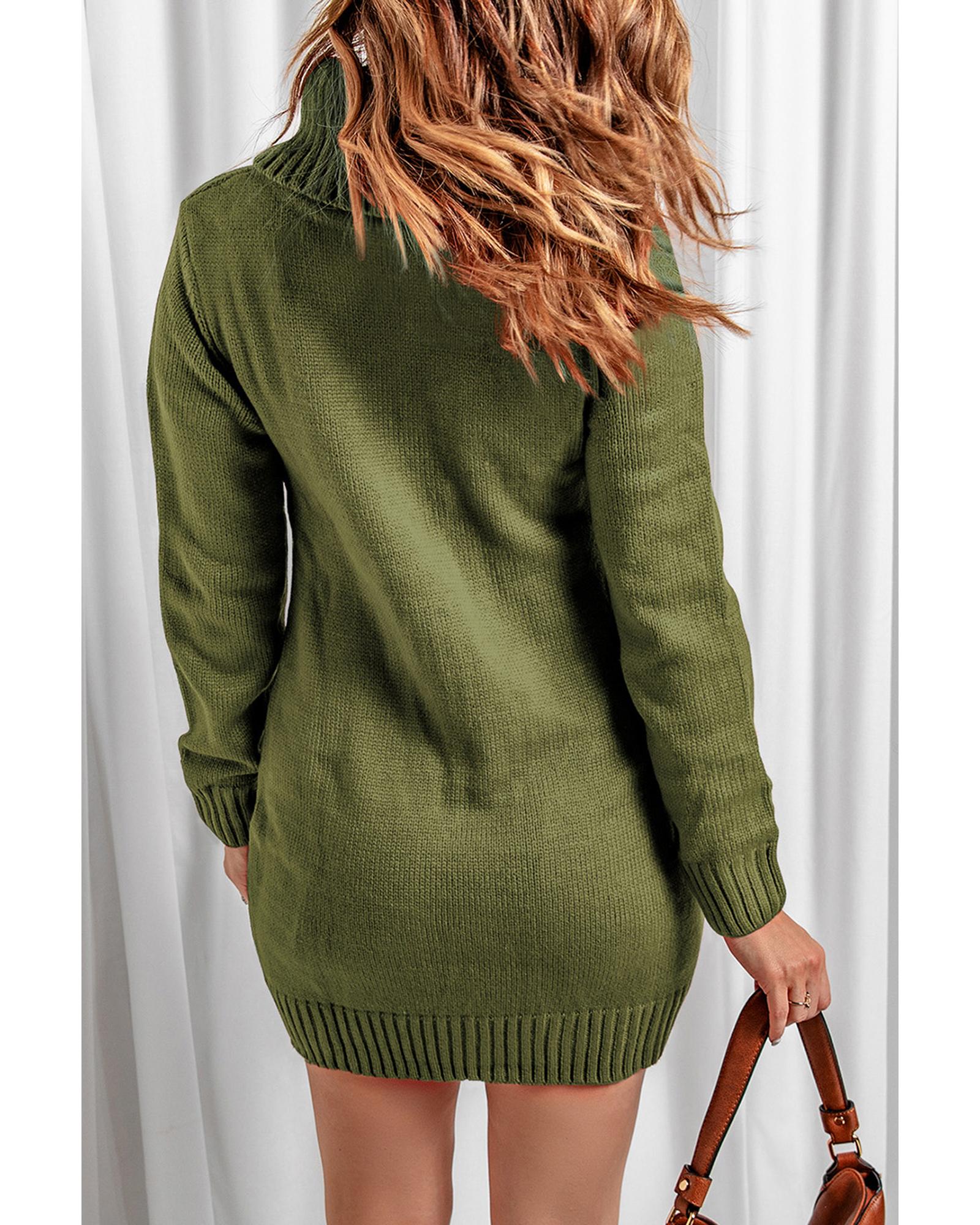 Azura Exchange Olive Cowl Neck Cable Knit Sweater Dress - S
