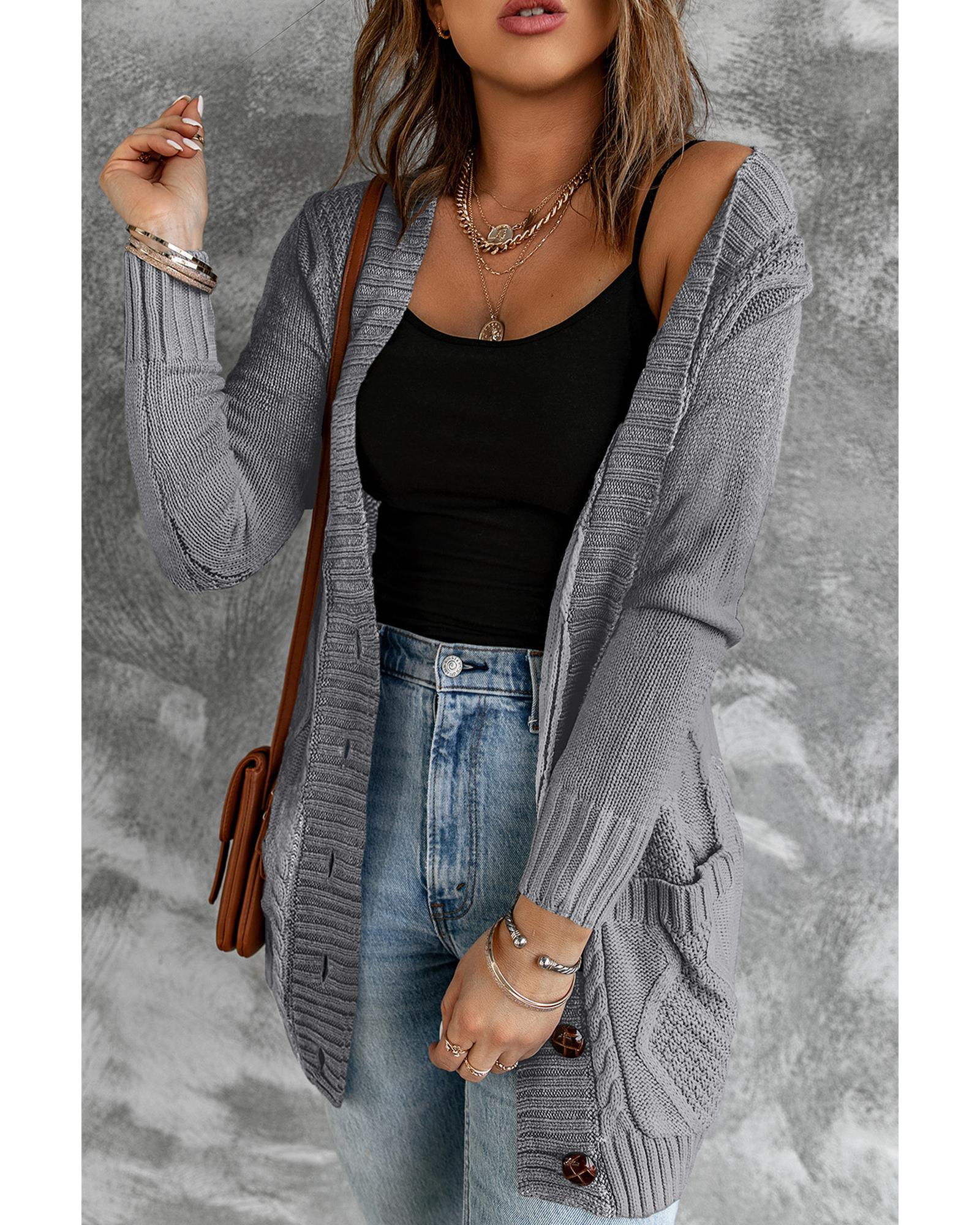 Dark Gray Front Pocket and Buttons Closure Cardigan - S