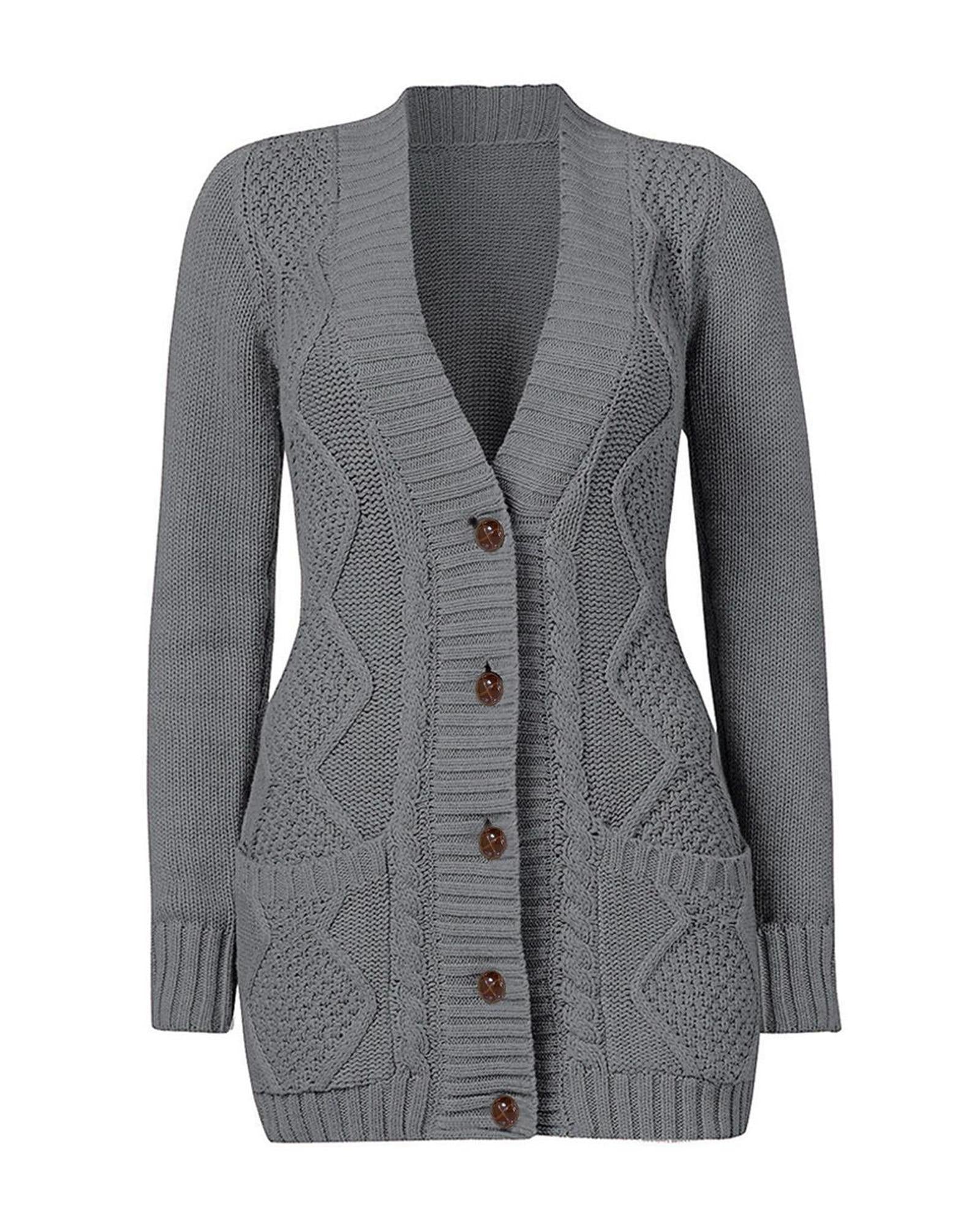 Dark Gray Front Pocket and Buttons Closure Cardigan - S