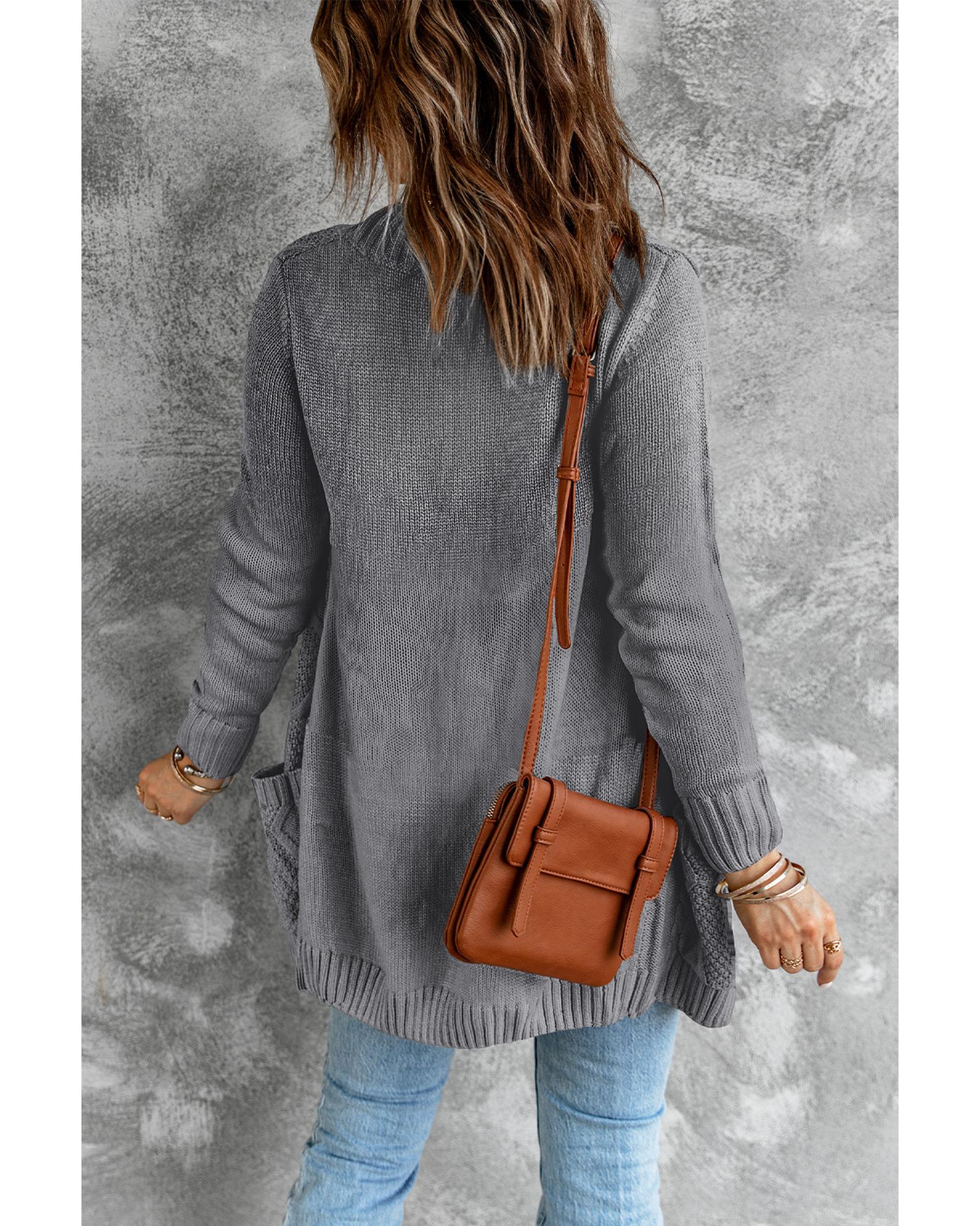 Dark Gray Front Pocket and Buttons Closure Cardigan - S