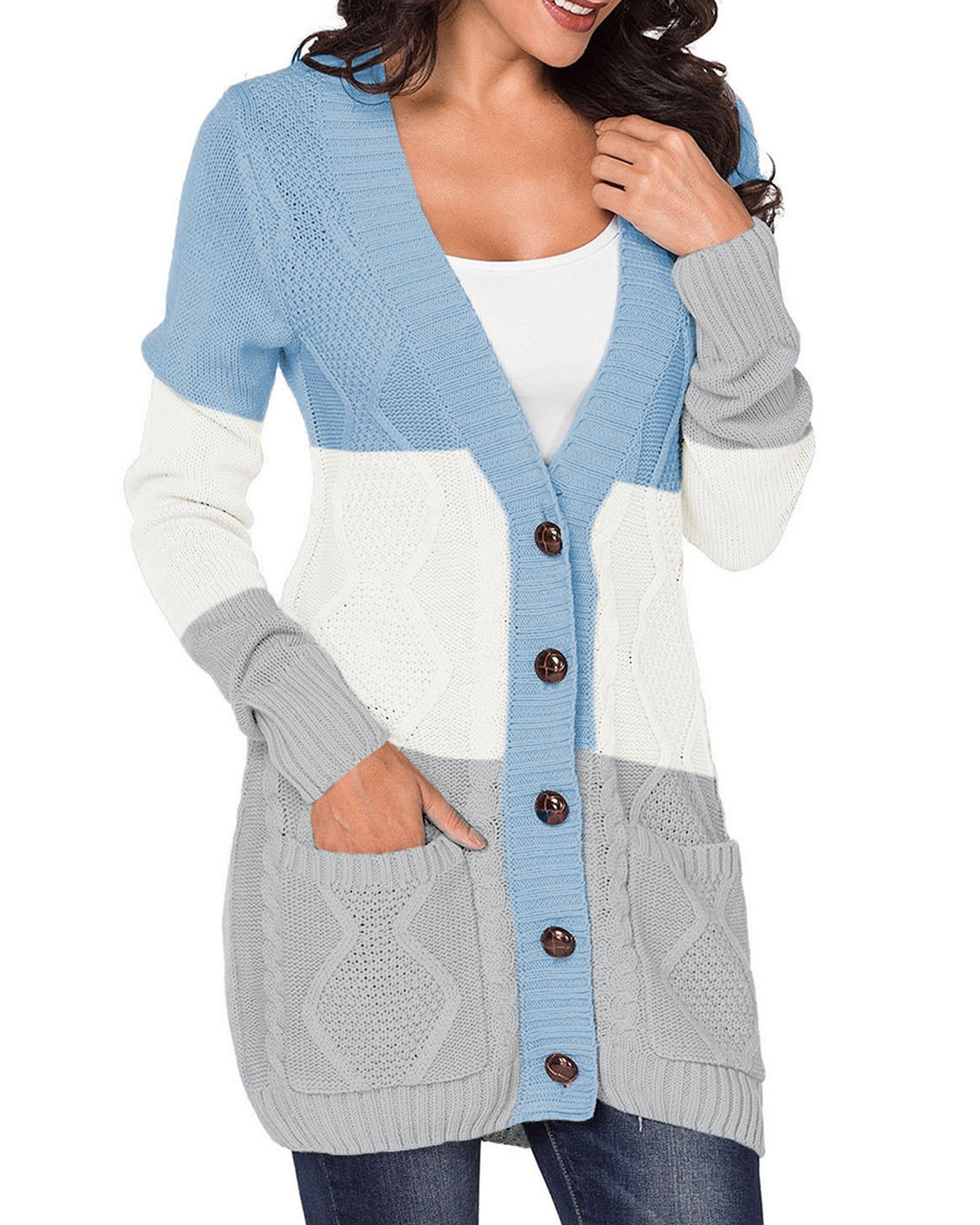 Blue Front Pocket and Buttons Closure Cardigan - S