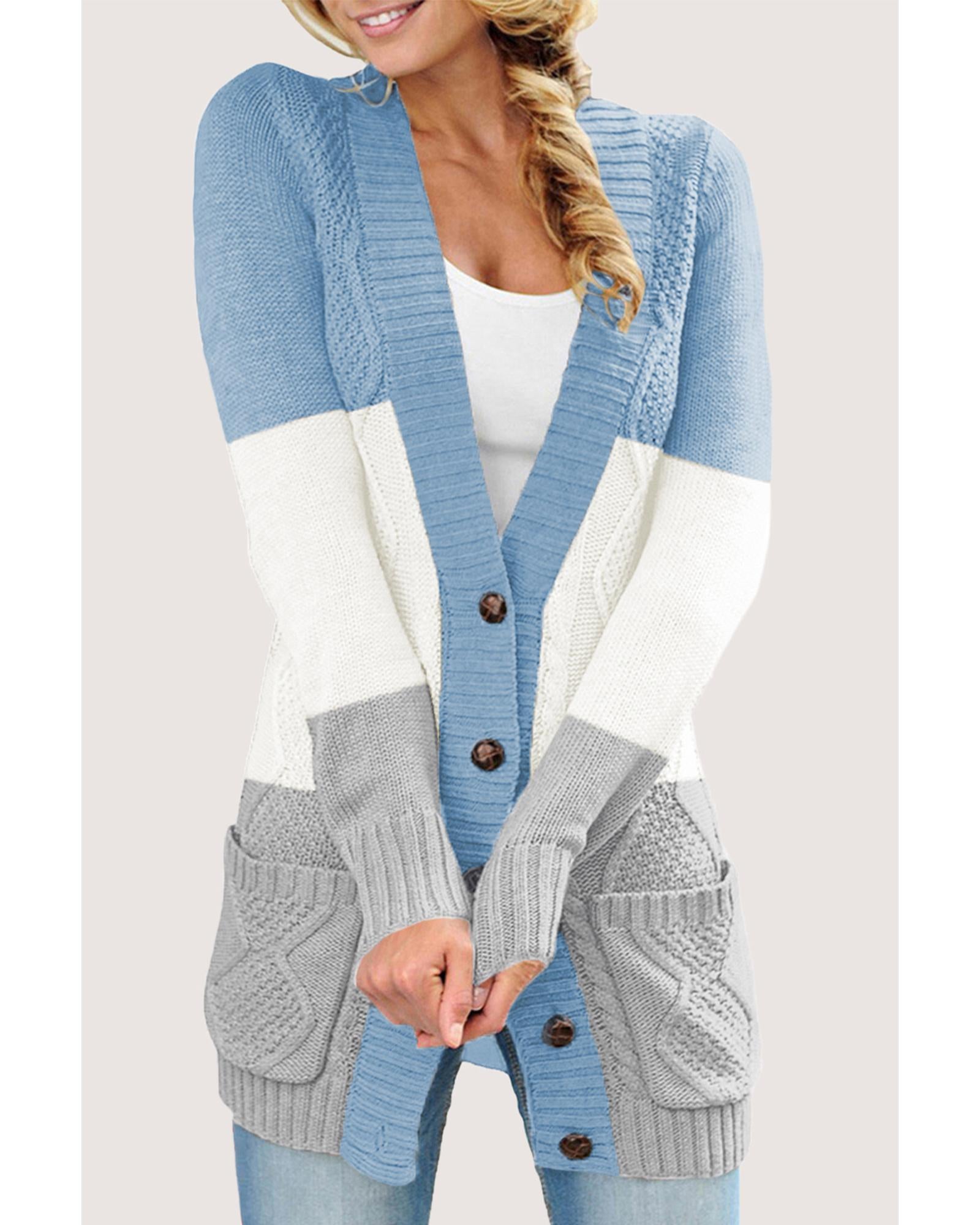 Blue Front Pocket and Buttons Closure Cardigan - 2 US