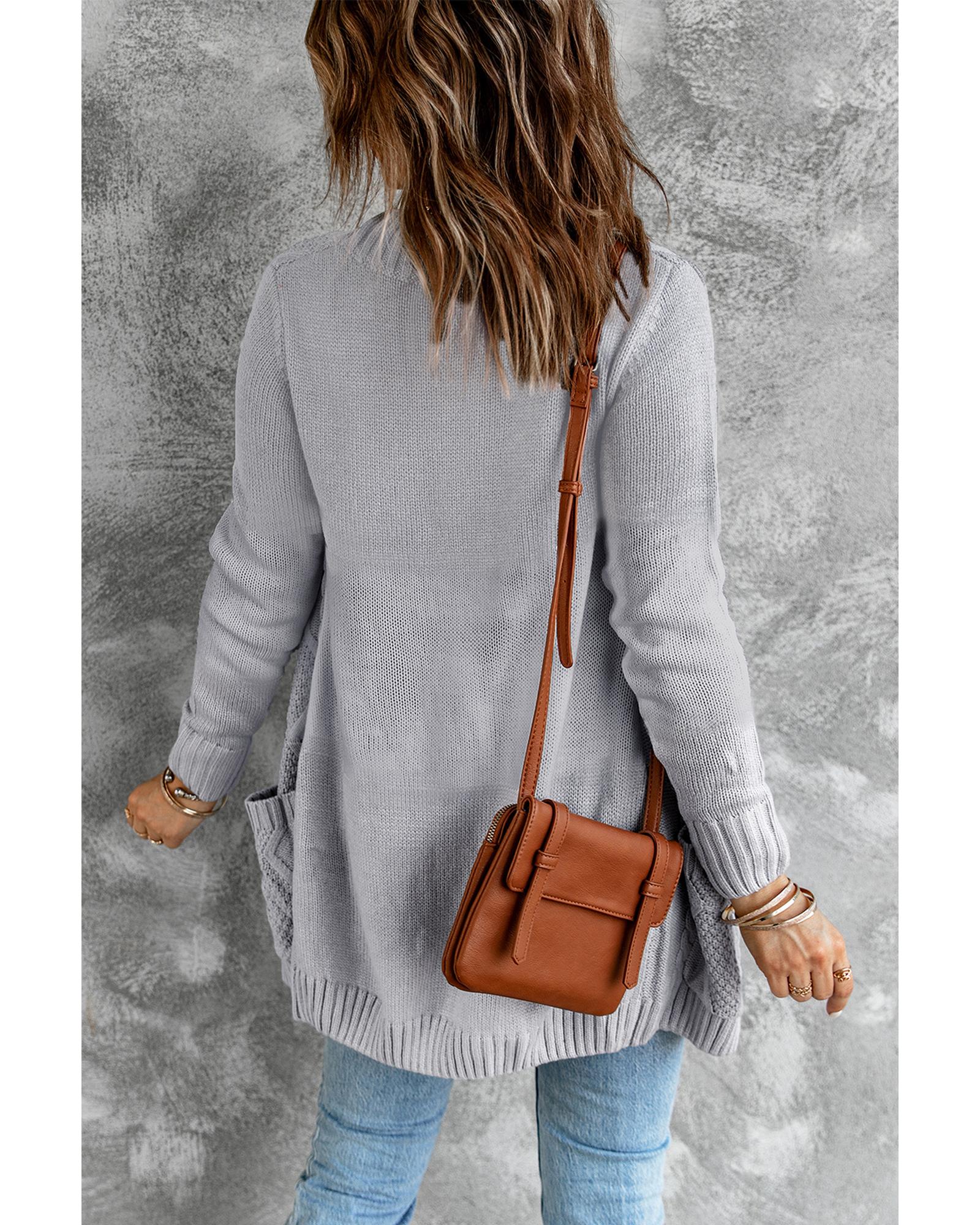 Gray Front Pocket and Buttons Closure Cardigan - M