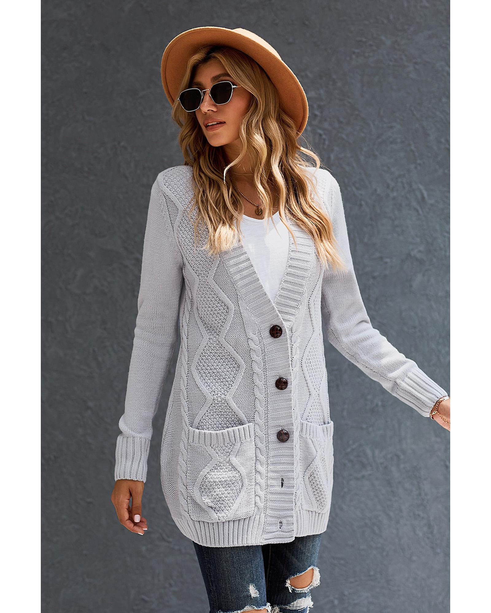 Gray Front Pocket and Buttons Closure Cardigan - M