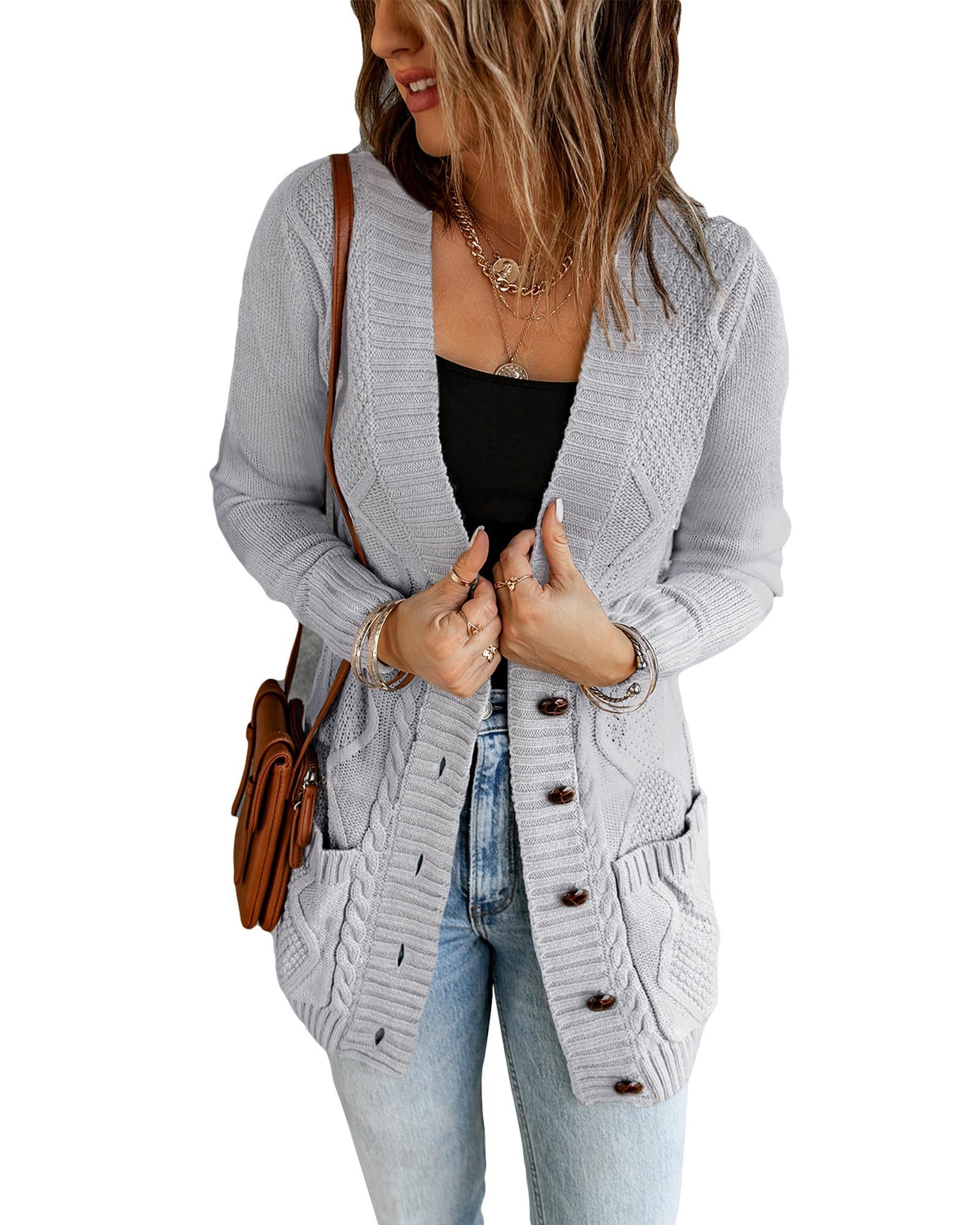 Gray Front Pocket and Buttons Closure Cardigan - M