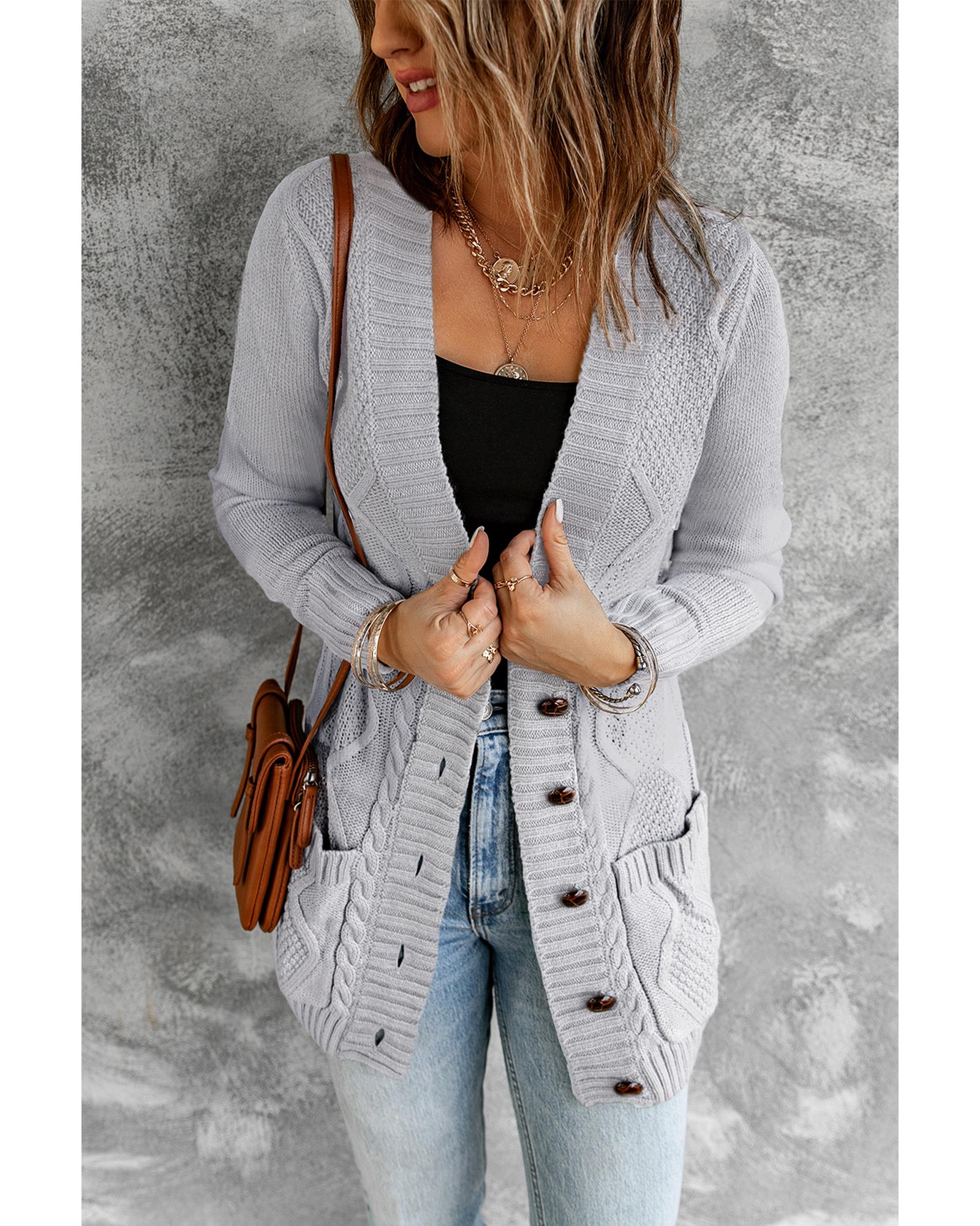 Gray Front Pocket and Buttons Closure Cardigan - S